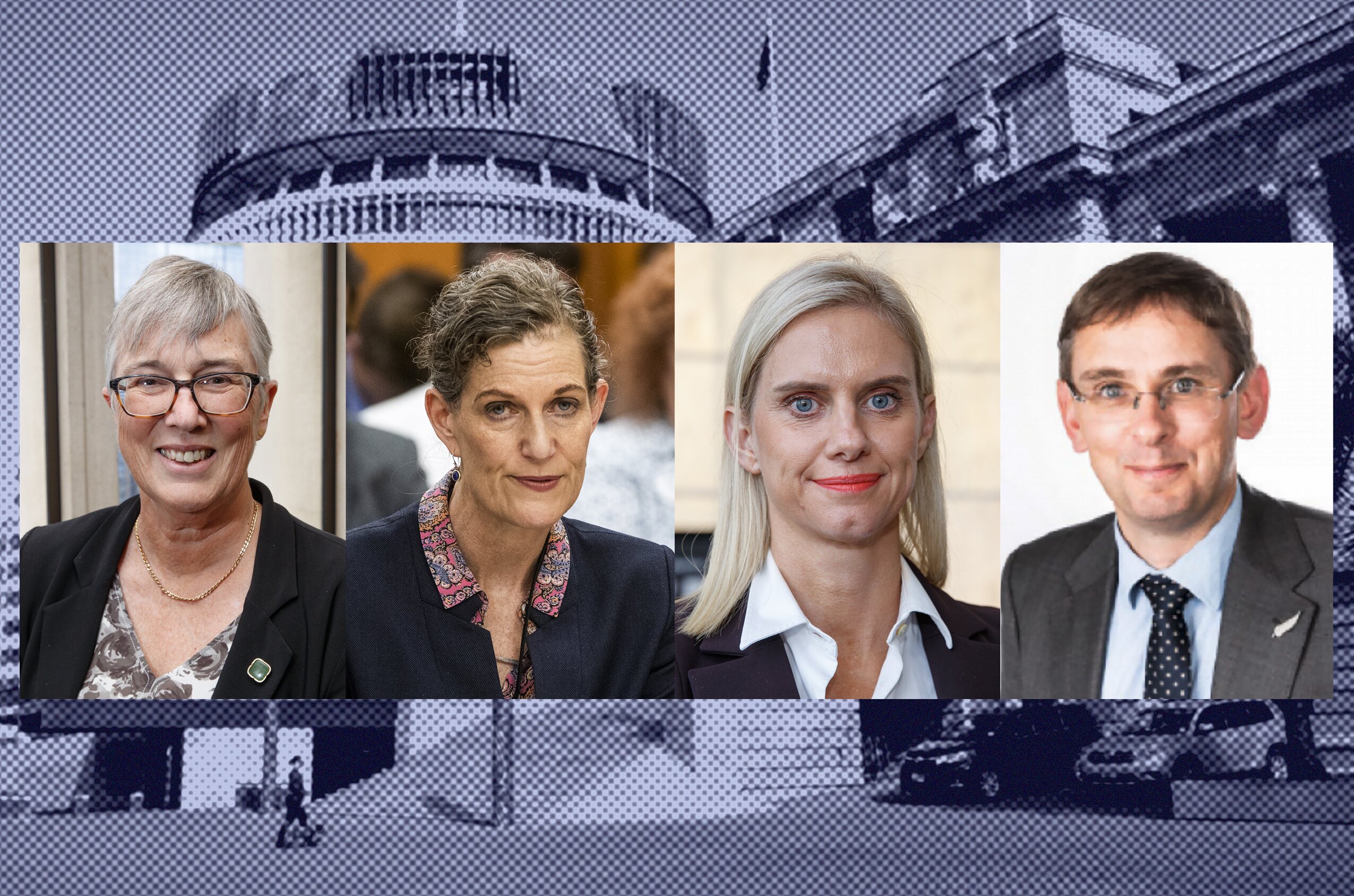 Secretary of the cabinet Rachel Hayward, chief executive of the Department of Prime Minister and Cabinet Rebecca Kitteridge, deputy chief executive of policy Janine Smith and foreign affairs adviser Mark Talbot. Photos / Mark Mitchell