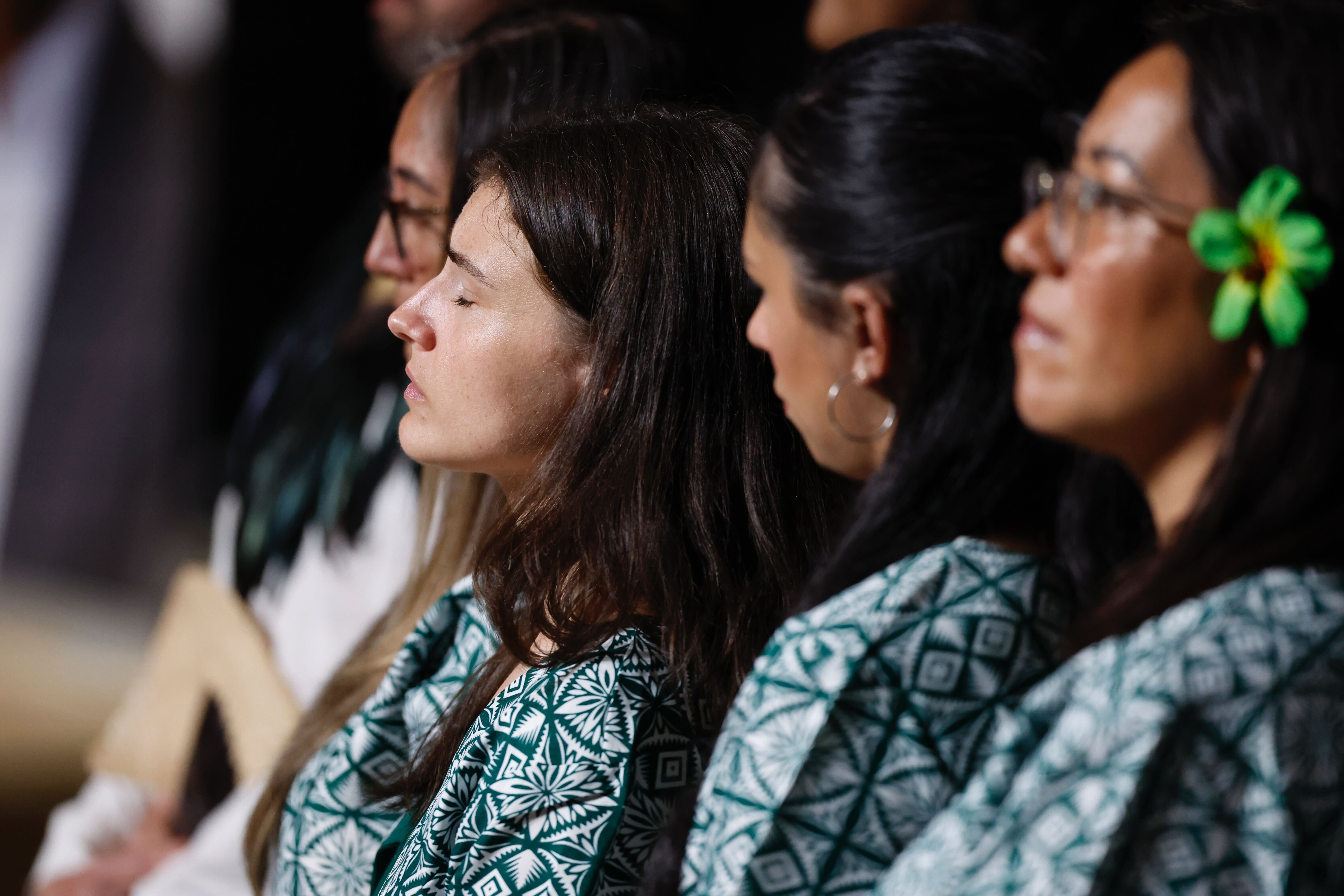 Green Party MPs took the stage when co-leader Marama Davidson spoke at the memorial. Photo / Michael Craig