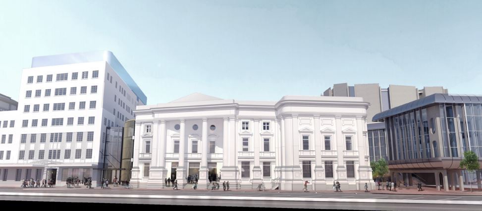An artist's impression of the buildings making up Wellington's National Music Centre. Image / Supplied