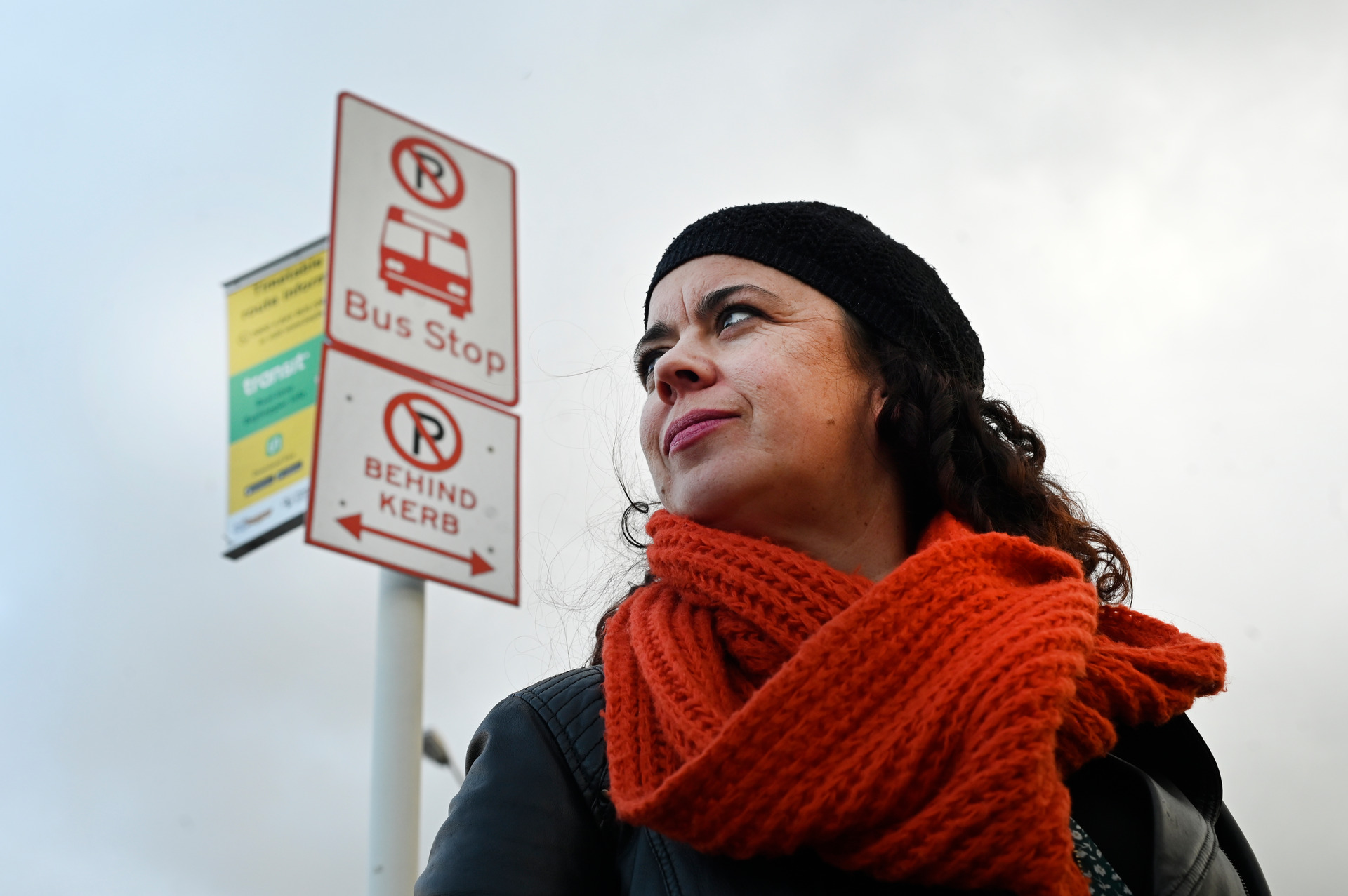 Kiri Gillespie waits for a bus as part of a four-week challenge to commute via public transport. Photo / George Novak