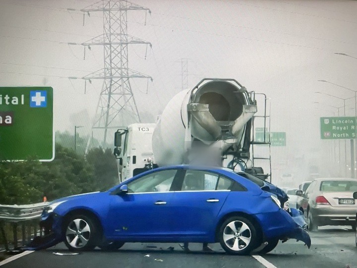 The scene of the car versus concrete mixer crash that featured on Motorway Patrol.