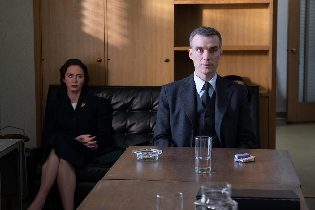 Emily Blunt as Kitty Oppenheimer and Cillian Murphy as J. Robert Oppenheimer. “I really sympathised with that idea of someone deteriorating at the ironing board,” Blunt said on Kitty Oppenheimer’s maternal isolation. Photo / Universal Pictures
