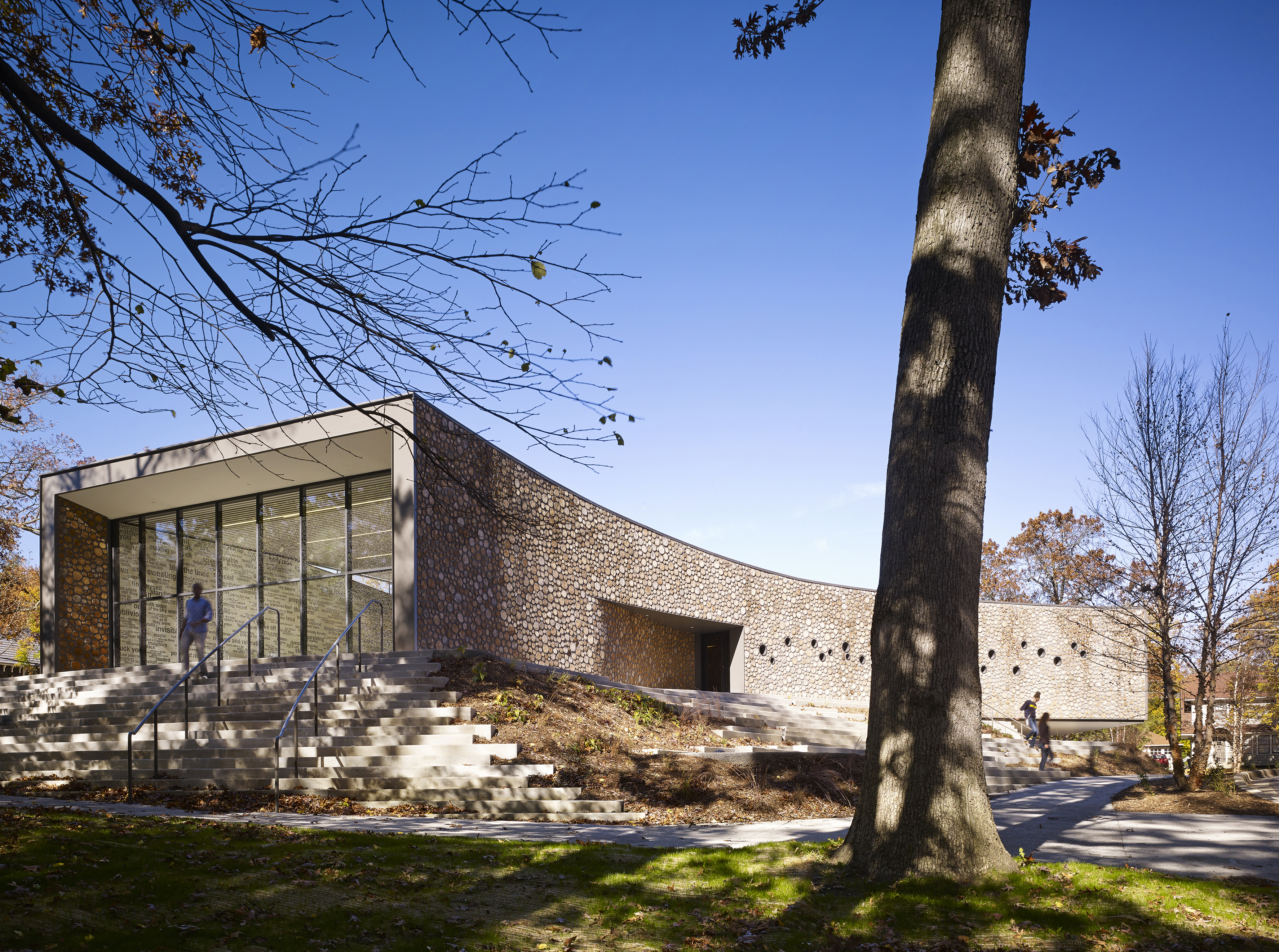 The Arcus Centre for Social Justice Leadership in Michigan, designed by Studio Gang, uses wood masonry that sequesters more carbon than was released in the building process.