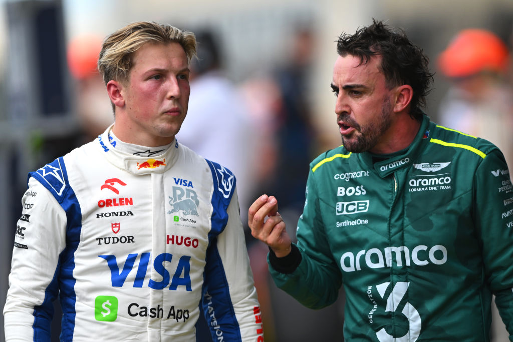 Liam Lawson and Fernando Alonso after the Formula One sprint race in Austin. Photo / Getty Images