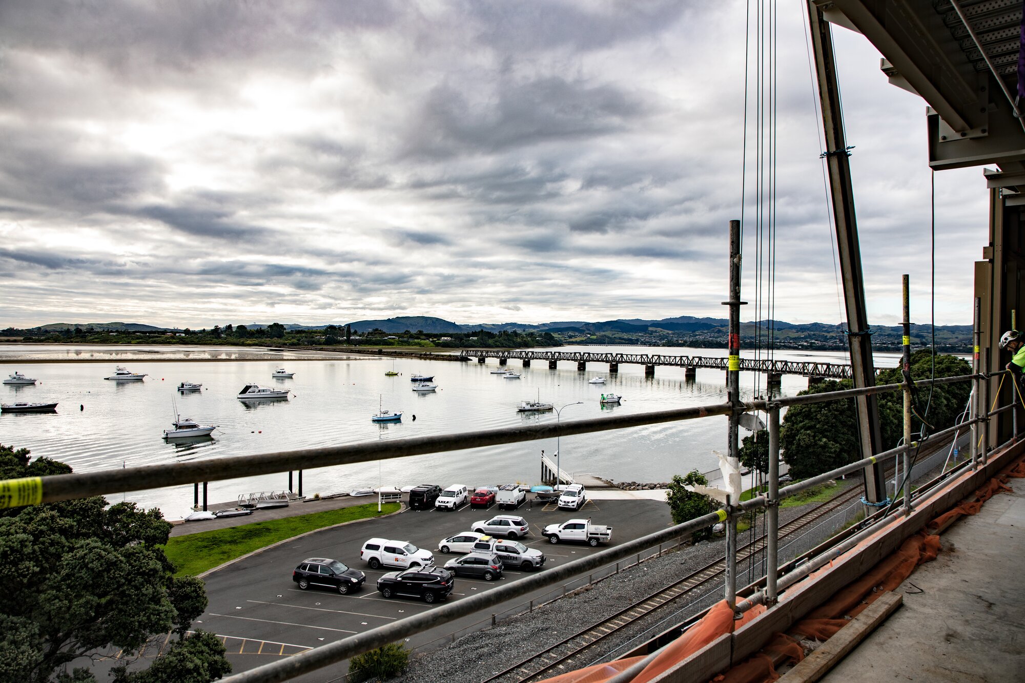 Views from partway up the seven-storey office building at 2 Devonport Rd in Tauranga which is under construction. Photo / Jo Jones