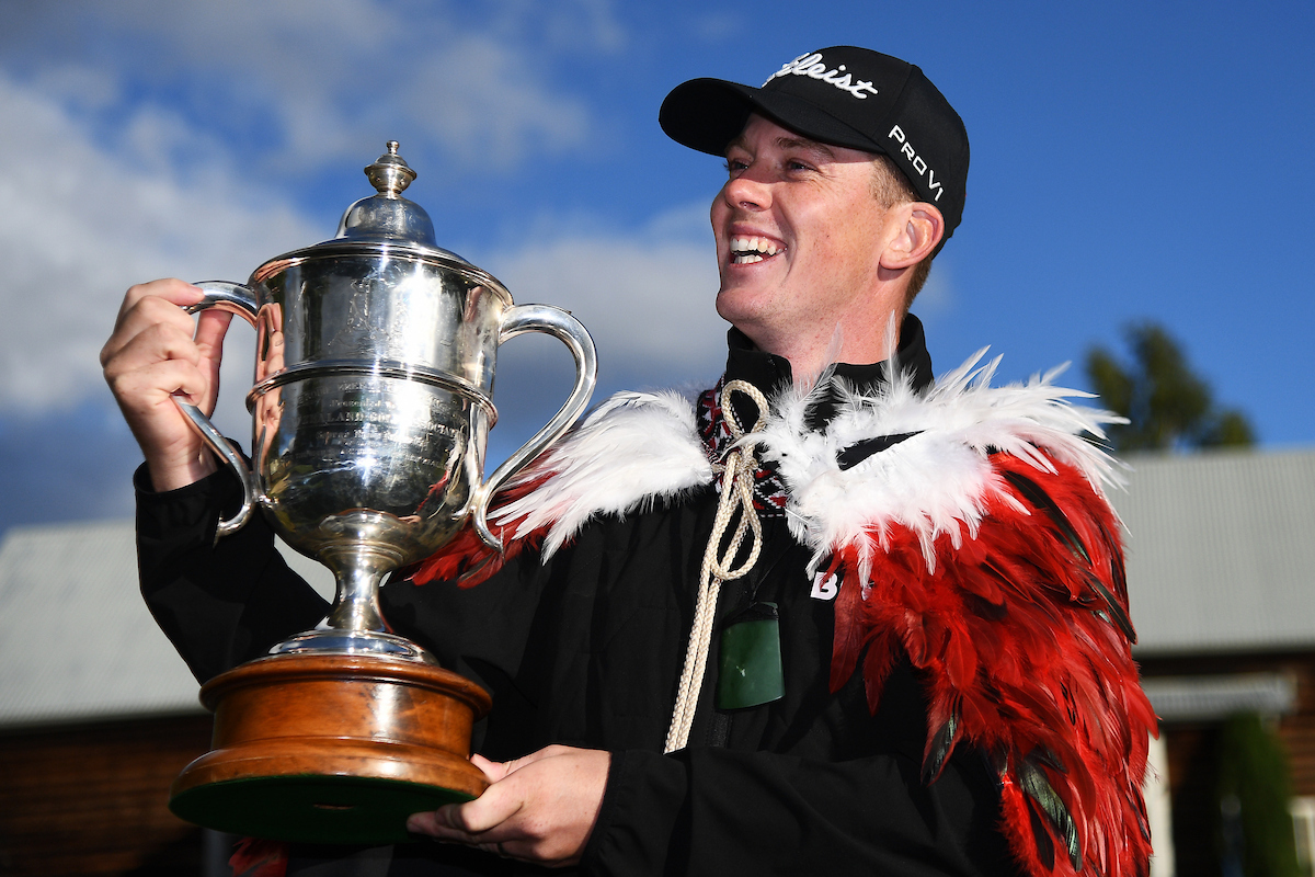Daniel Hillier celebrates winning the 105th New Zealand Open. Photo / Photosport