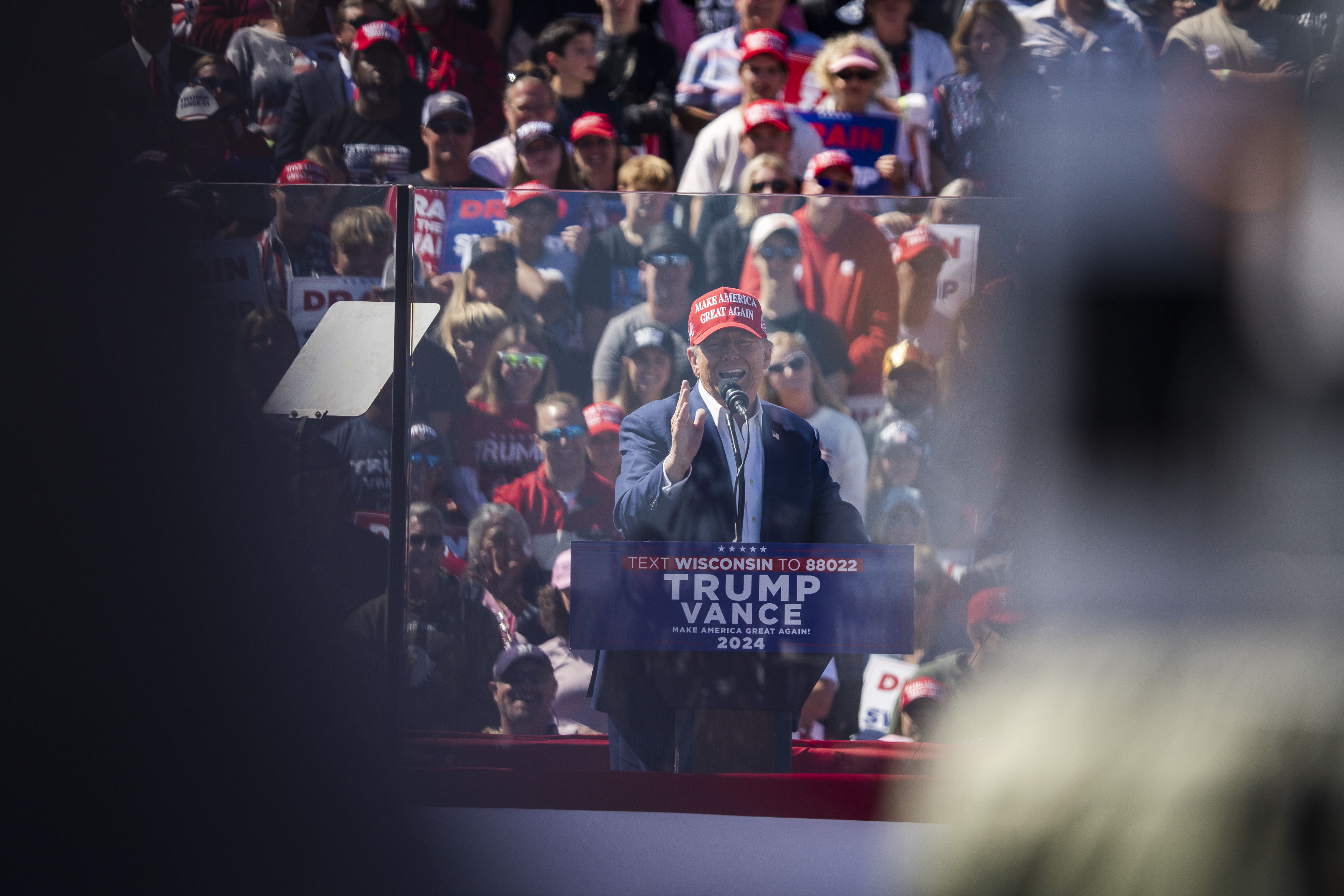 Republican presidential nominee Donald Trump at a rally at the Central Wisconsin Airport in Mosinee, Wis., on Saturday. Photo / Sara Stathas for The Washington Post
