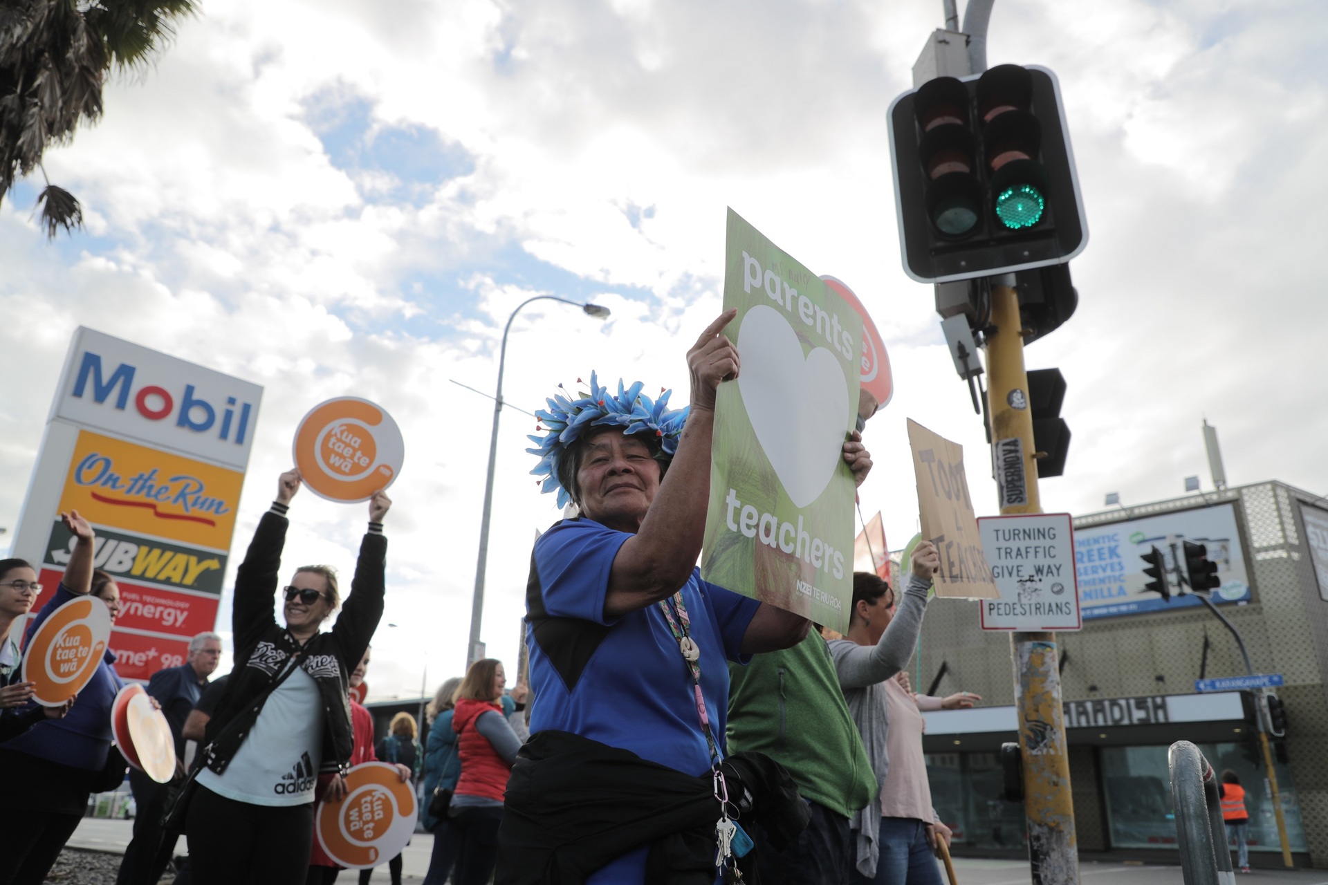 Striking teachers took to the streets in Auckland today. Photo / Michael Craig