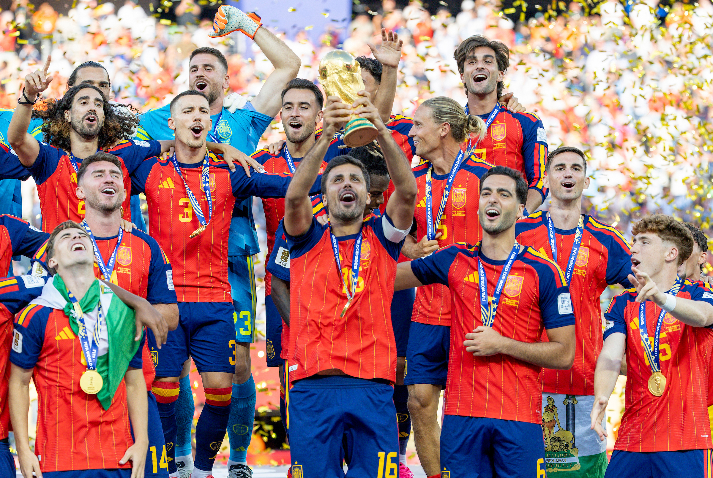 Rodri of Spain celebrates with the World Cup trophy. Photo / Photosport