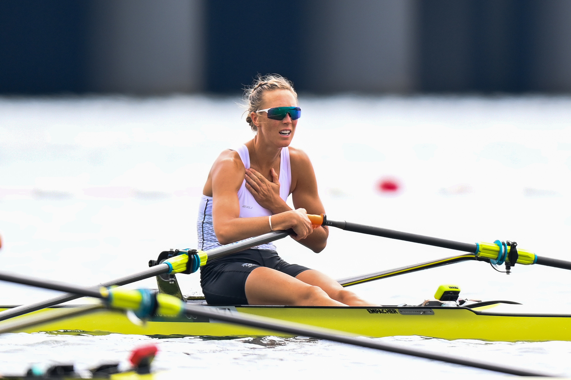 Emma Twigg celebrates winning gold in the women's single scull at the Tokyo Olympics. Photosport