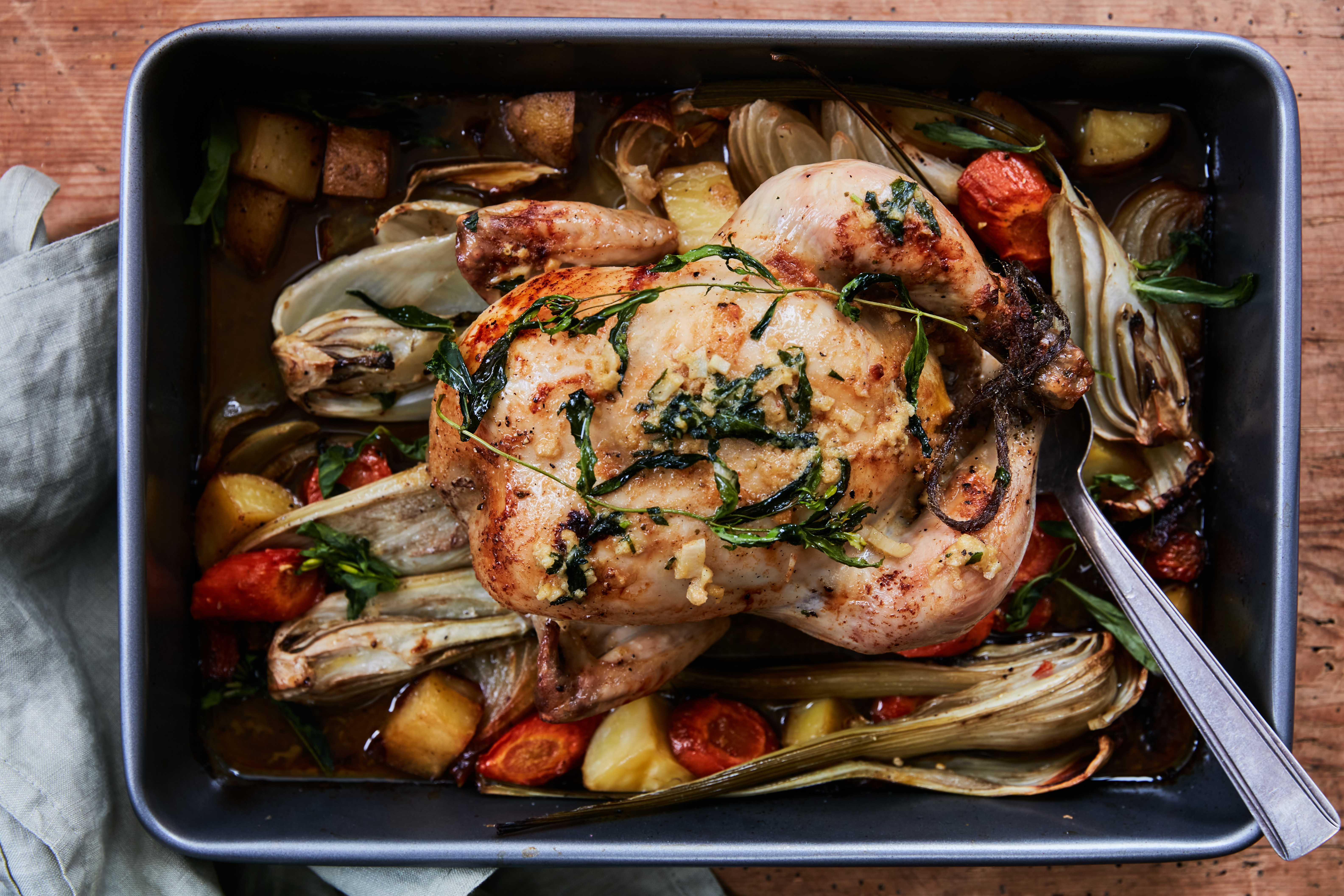 Smothered in a special, mustardy butter, this roast is an elevated classic. Photo / Babiche Martens