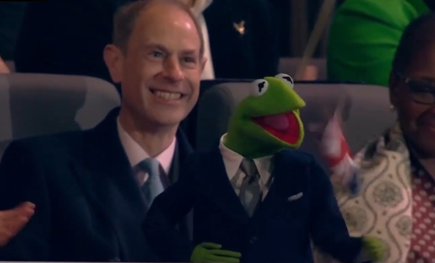 Prince Edward was joined by Kermit the Frog at the Coronation Concert. Photo / BBC