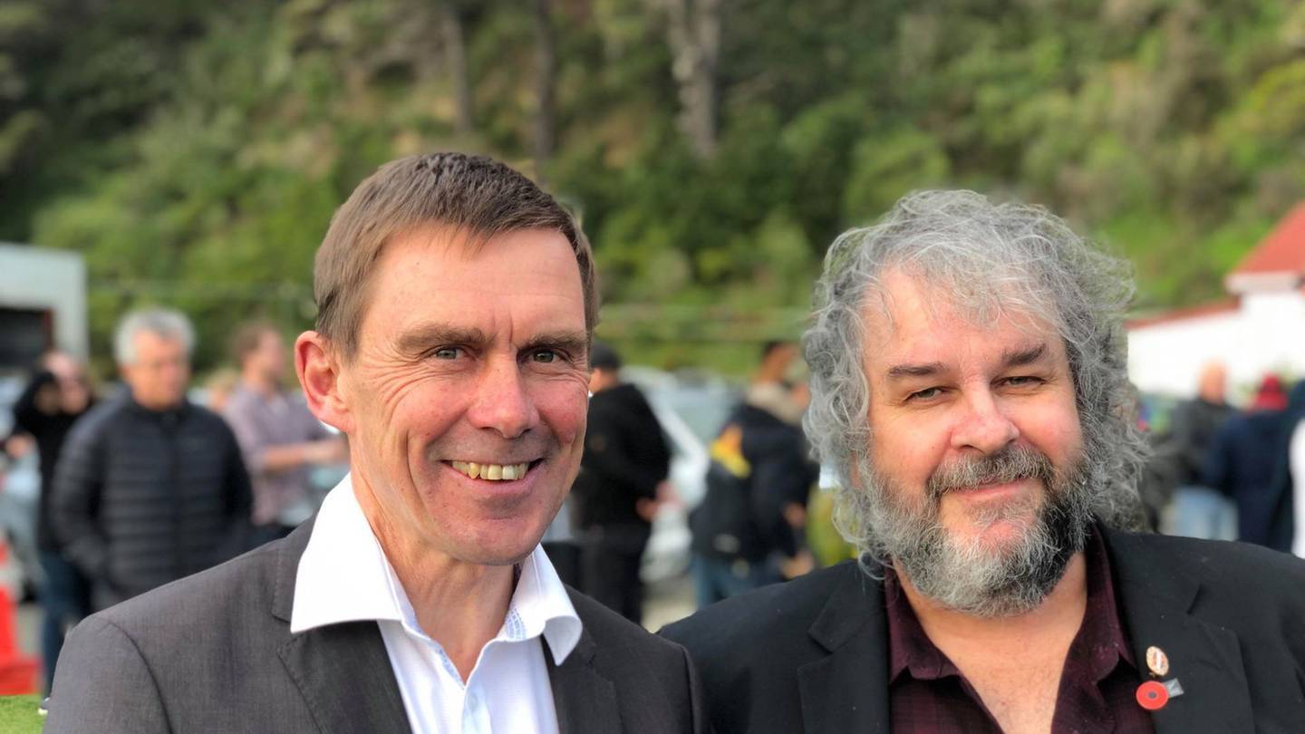 Andy Foster with Sir Peter Jackson at his announcement about his run for mayor of Wellington in 2019. Photo / Georgina Campbell