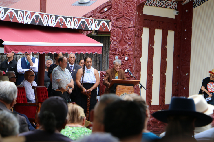 Kiingi Tūheitia addresses the landmark hui and calls for hope in light of Government policies believed to threaten Māori. Photo / RNZ / Ella Stewart