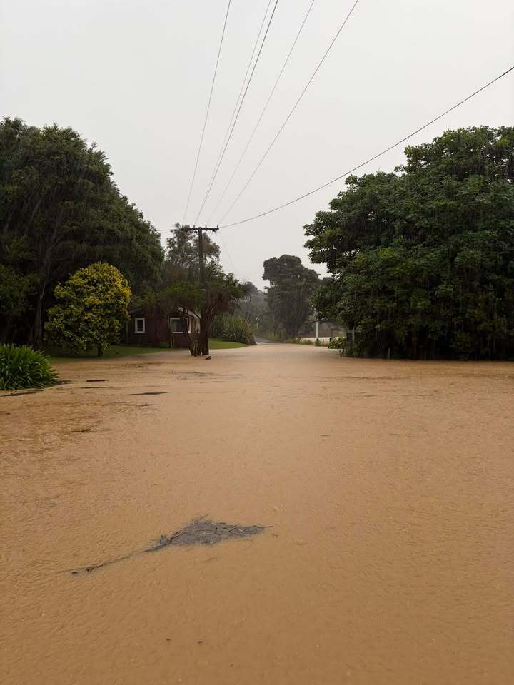 Helena Bay swamped by floodwaters overnight. Photo / Liv Patu