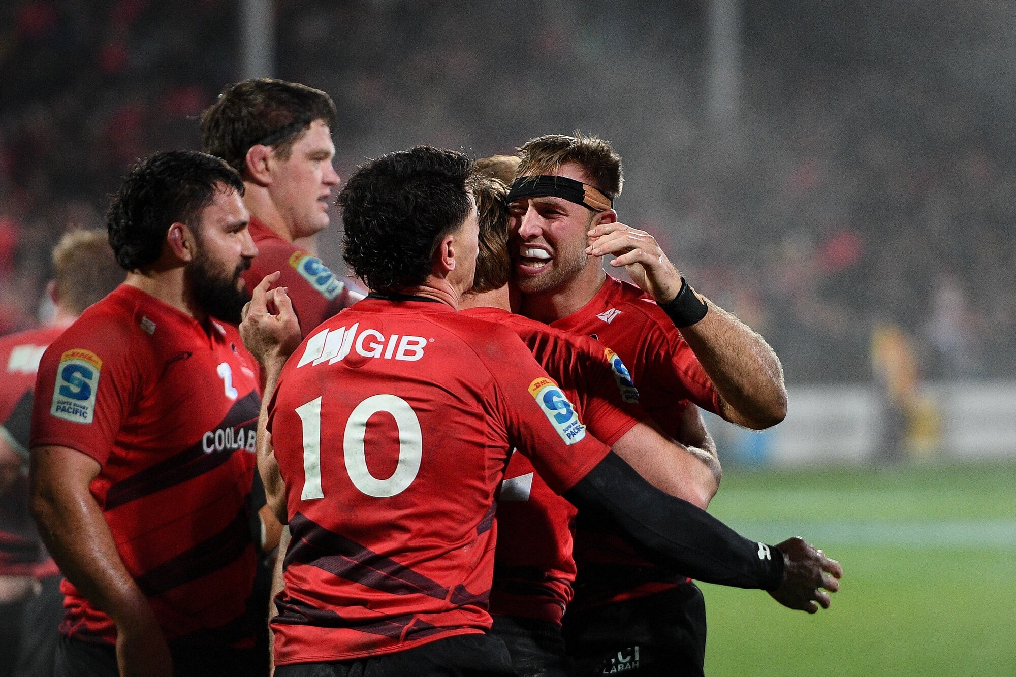 The Crusaders celebrate winning their semi-final against the Blues last season. But what if it was only the first leg? Photo / Photosport