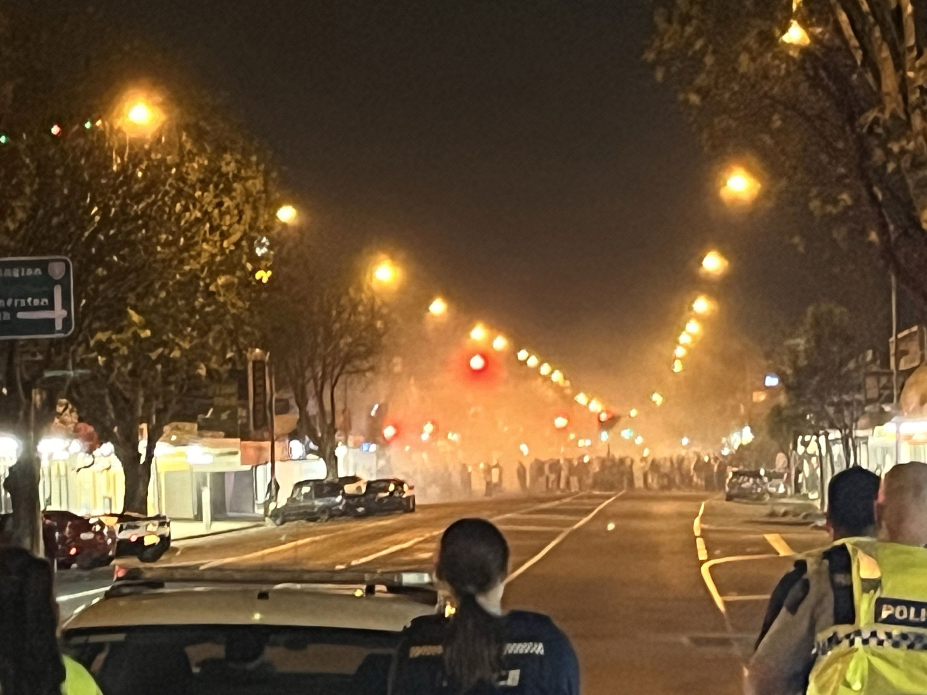 Police were pelted with rocks and bottles, injuring two officers and damaging two police vehicles during anti-social boy racer road user activity in Levin in June. Picture / New Zealand Police