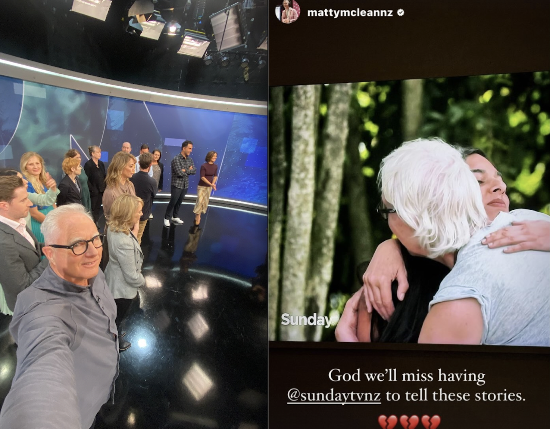 Mark Crysell shared a selfie from the final Sunday episode, while media personality Matty McLean paid tribute to the show. Photo / Instagram