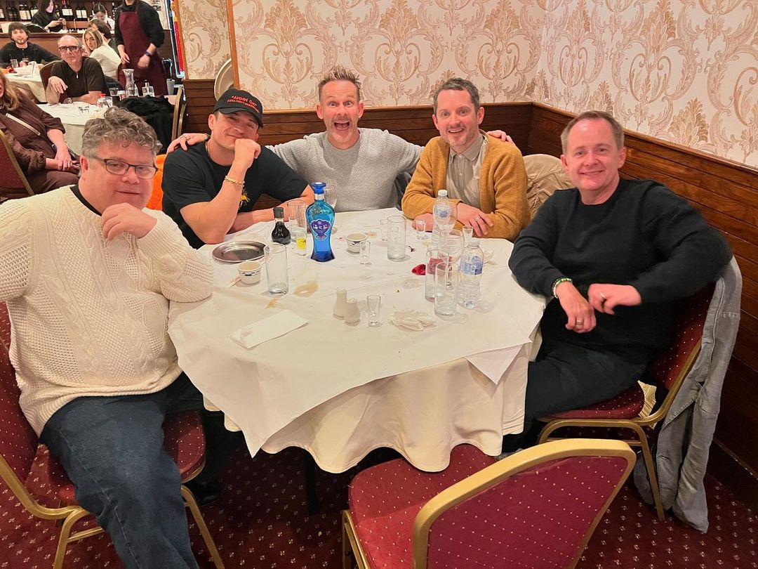 Five cast members of the Lord of the Rings recently shared a mini reunion featuring Orlando Bloom, Elijah Wood, Billy Boyd, Sean Astin and Dom Monaghan. Photo / Instagram @dom_monaghan