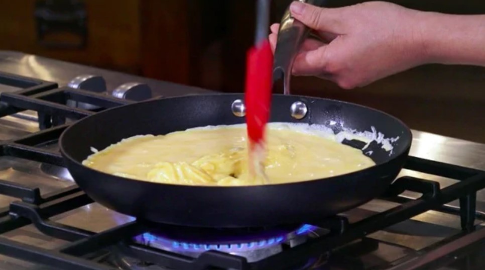 Be careful not to over stir the eggs. Photo / Channel 9