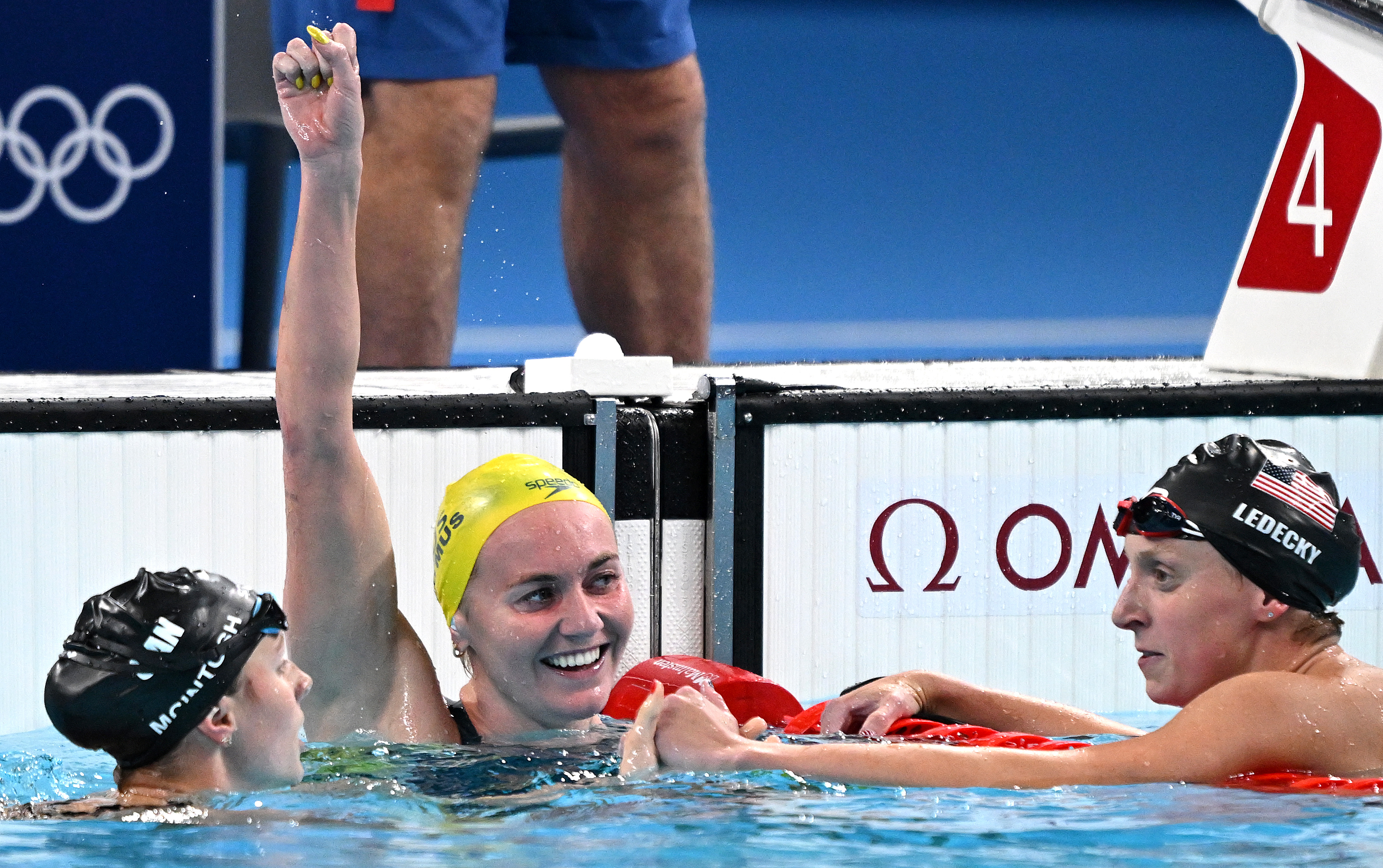 Summer McIntosh, Ariarne Titmus and Katie Ledecky took the medals. Photo / Getty Images