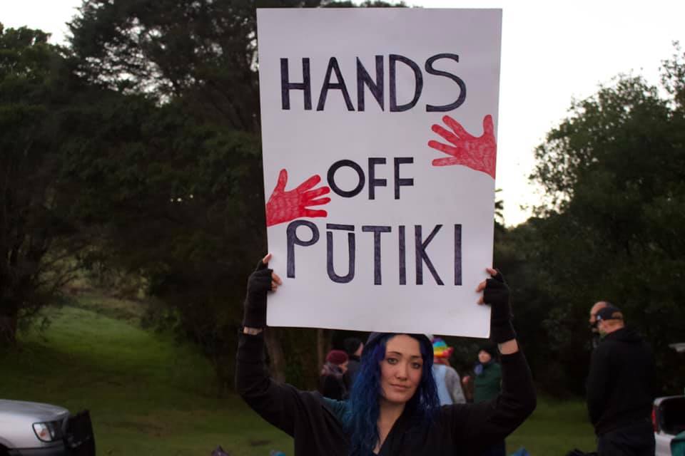 Emily Weiss protesting against the marina. Photo / Protect Pūtiki