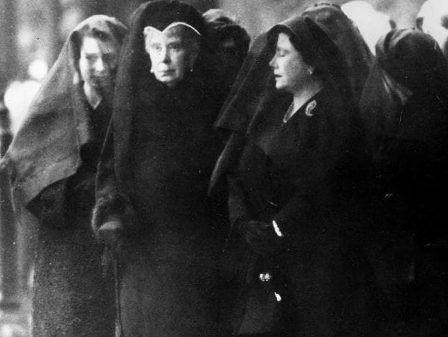 Queen Mary with the Queen Mother and Queen Elizabeth II in 1952 attending the funeral of King George VI. Photo / News Corp Australia