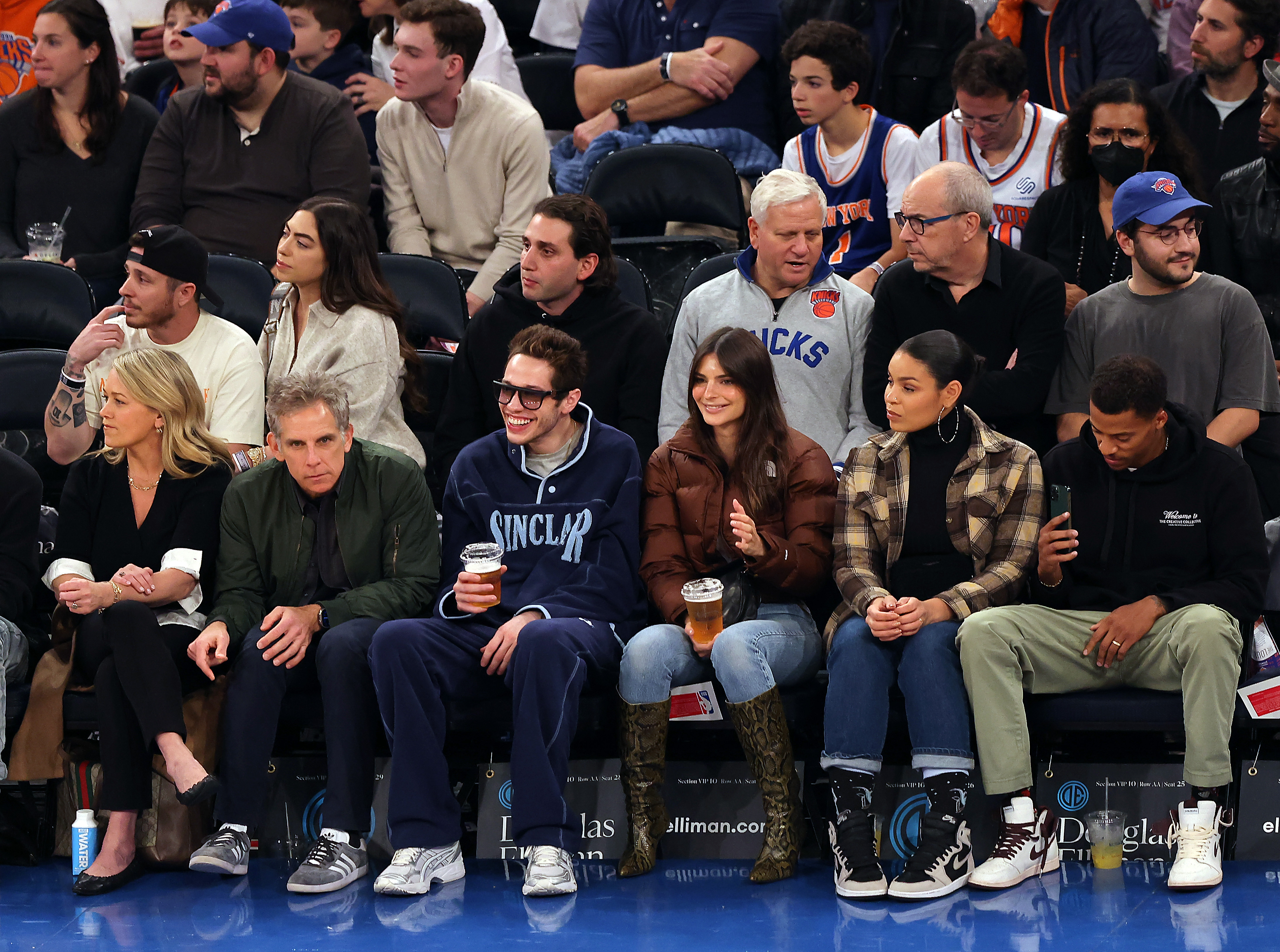 Christine Taylor, Ben Stiller, Pete Davidson, Emily Ratajkowski, Jordin Sparks and Dana Isaiah watch Memphis Grizzlies and the New York Knicks. Photo / Getty Images