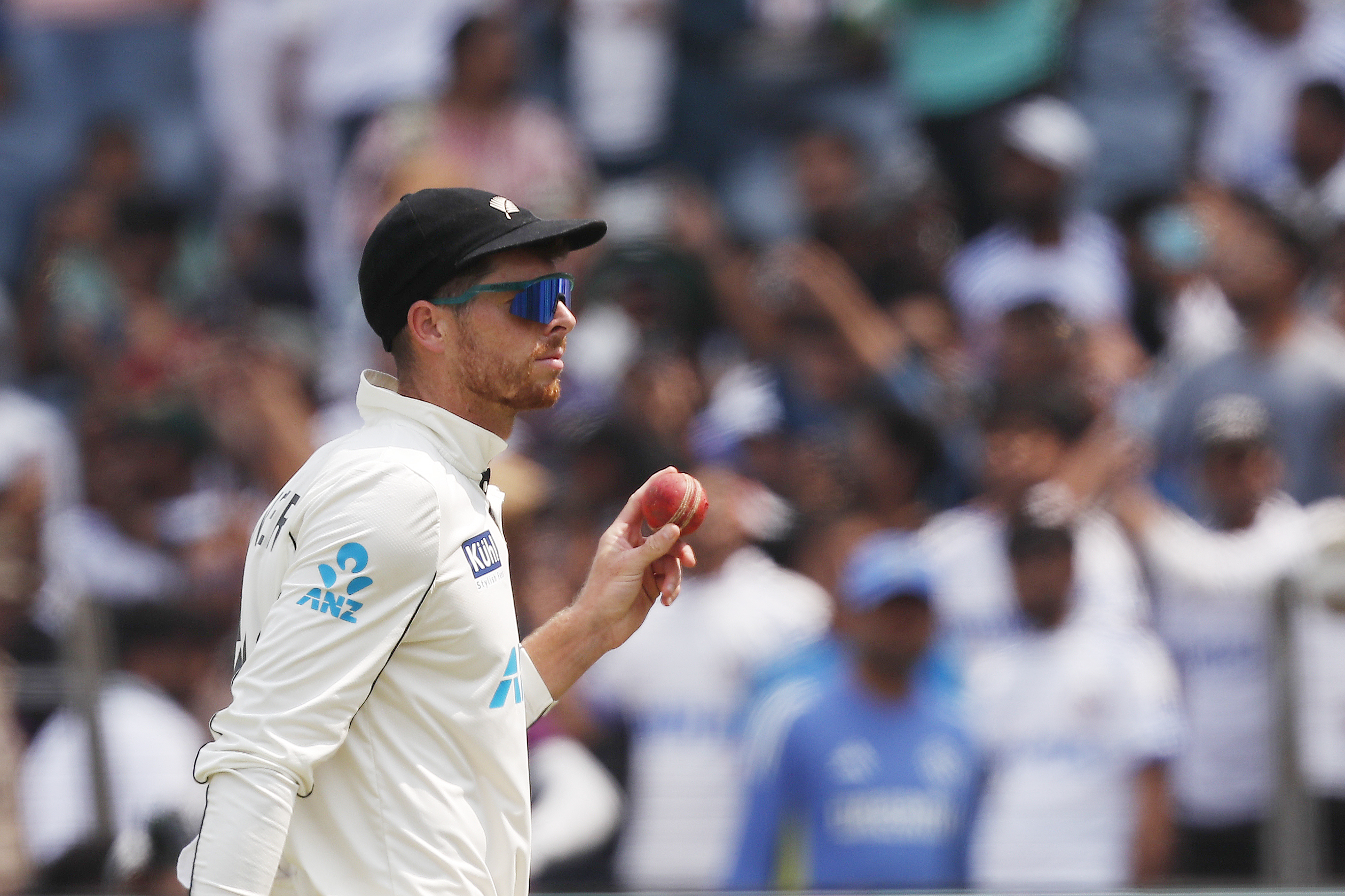Mitchell Santner celebrates his seven-wicket haul. Photo / Photosport