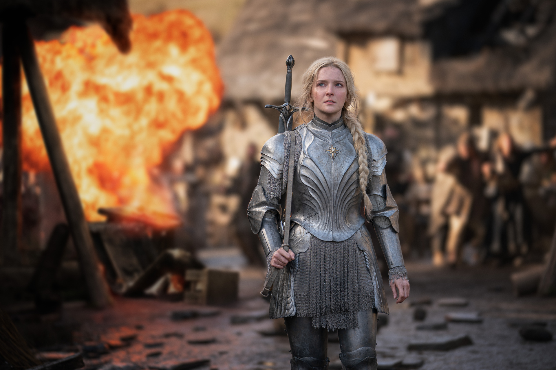 Morfydd Clark as Galadriel in Amazon Prime Videon's series The Lord of the Rings: The Rings of Power.