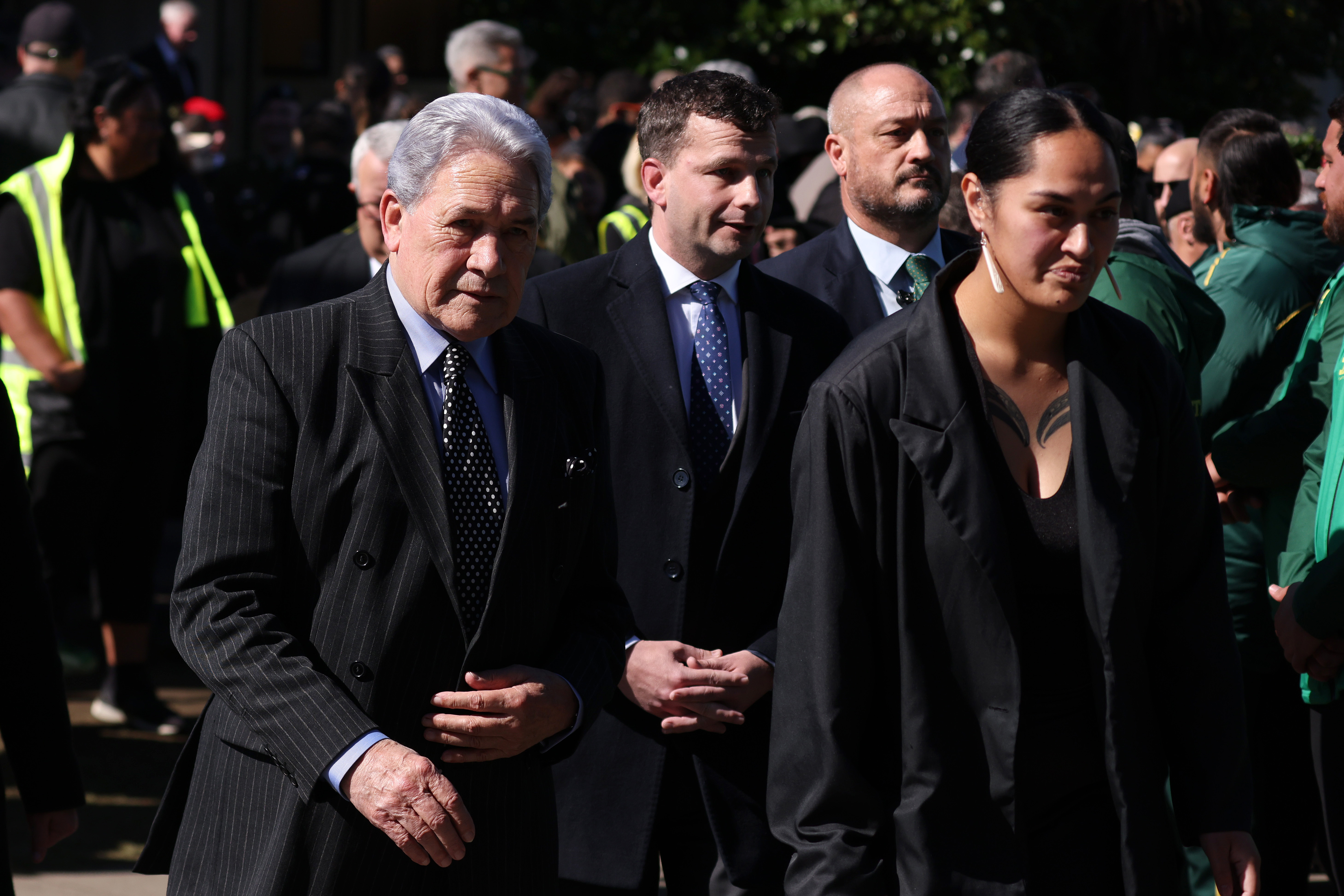 Winston Peters, acting prime minister , and Act leader David Seymour arrive at the tangi of Kiingi Tuheitia at Turangawaewae Marae. Photo / Getty Images