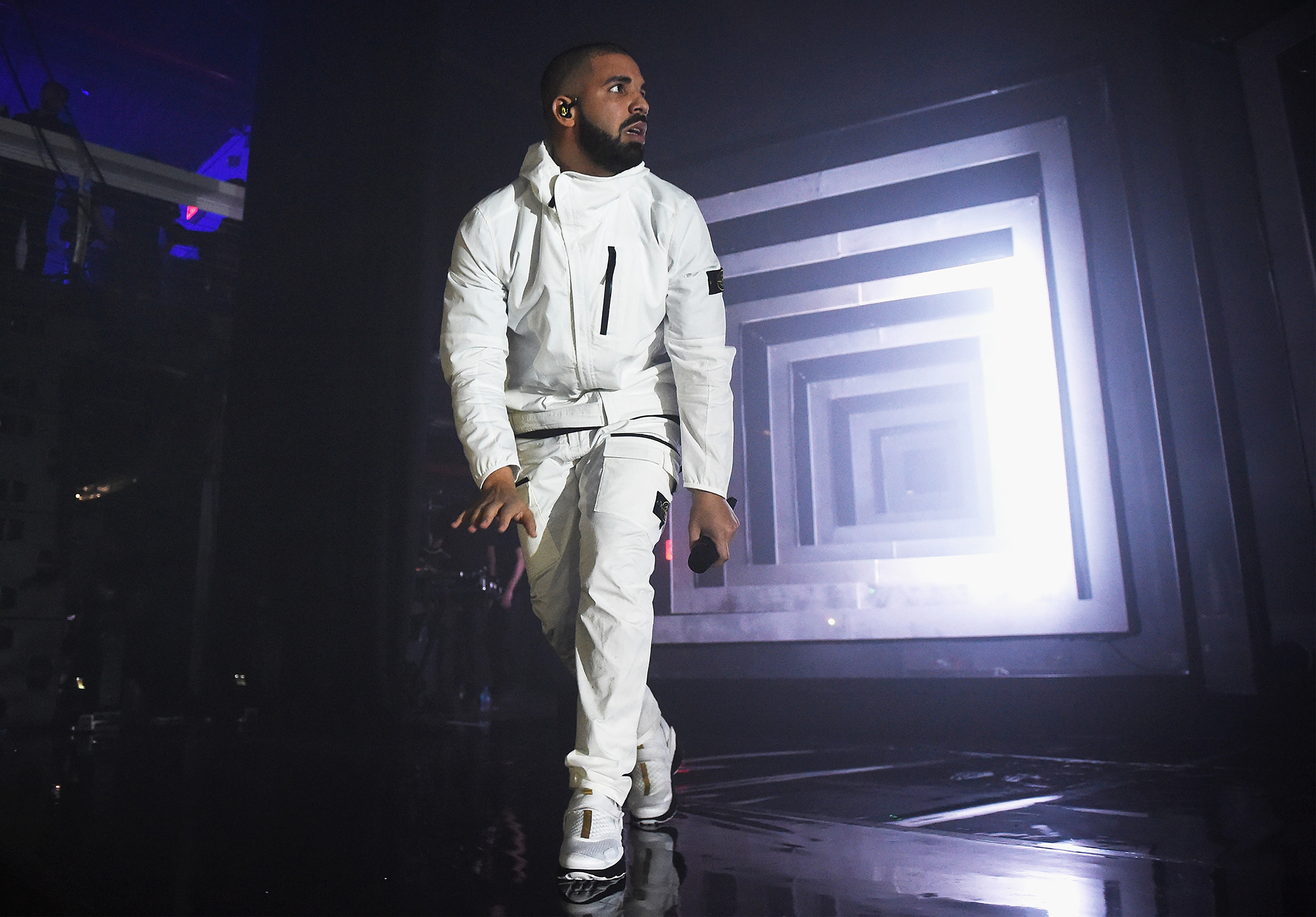 Drake performing in a Stone Island windbreaker. Picture / Getty Images