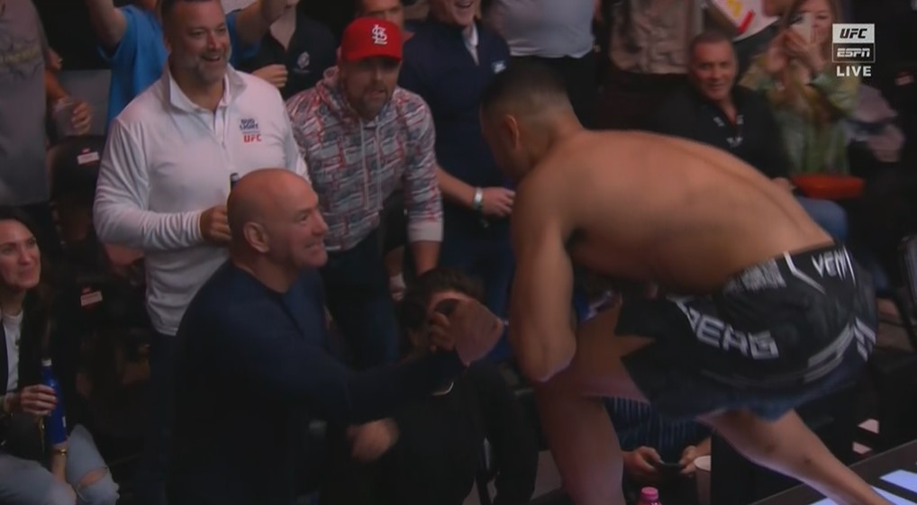 Carlos Ulberg spoke to UFC president Dana White after his win over Alonzo Menifield. Image / ESPN