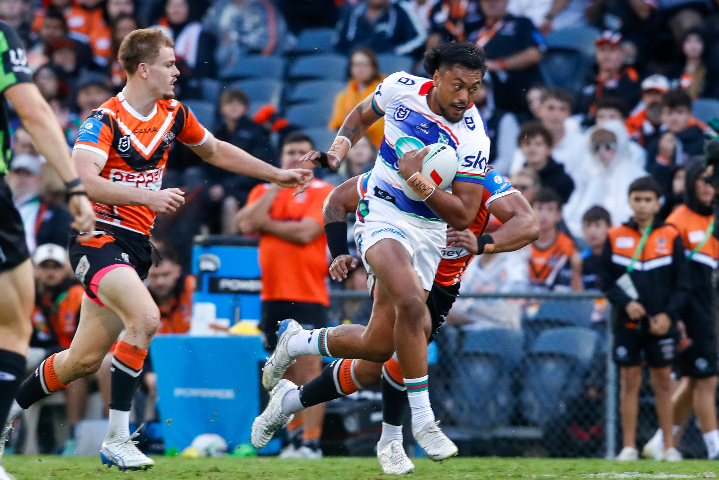 Adam Pompey in possession against Wests Tigers. Photo / Photosport