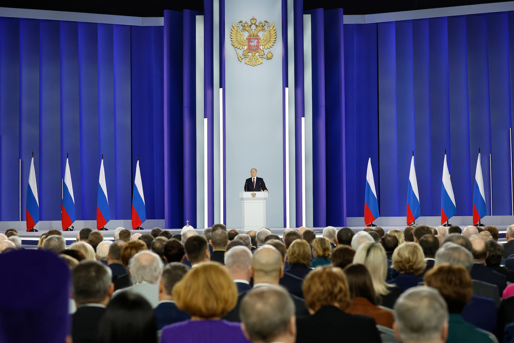 Russian President Vladimir Putin gives his annual state of the nation address in Moscow. Photo / AP