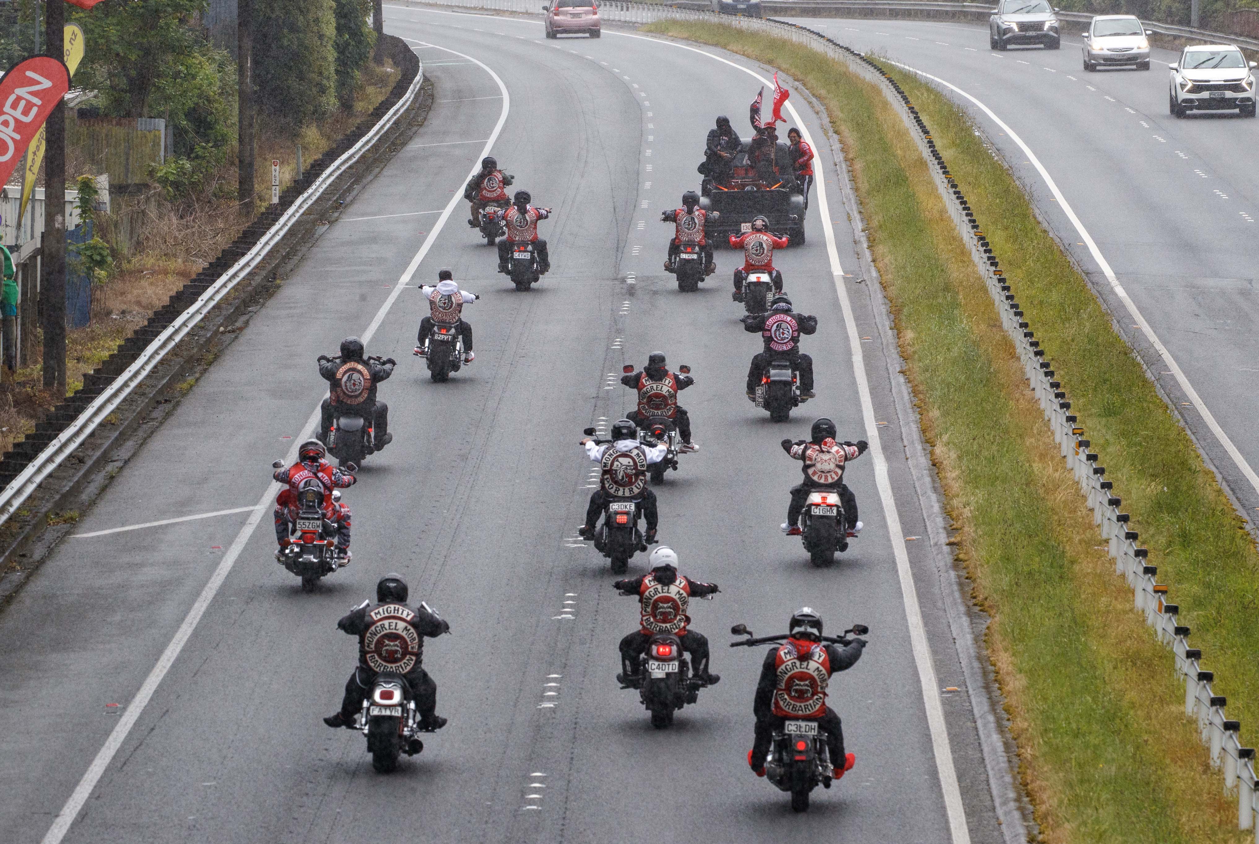 A Mongrel Mob funeral procession.