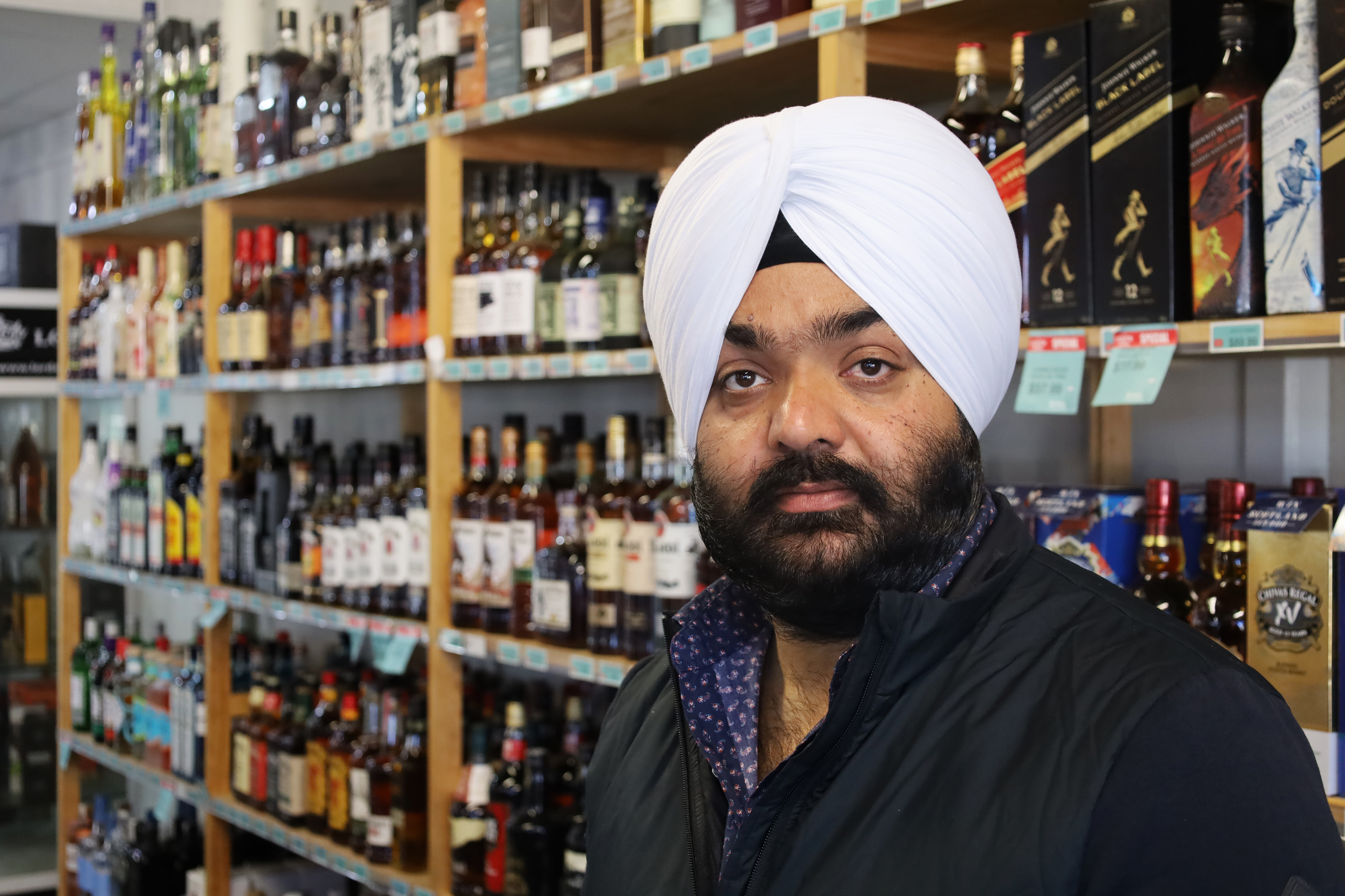 Ravinder Singh, Counties Inn Liquor Centre owner. Photo / Jed Bradley.
