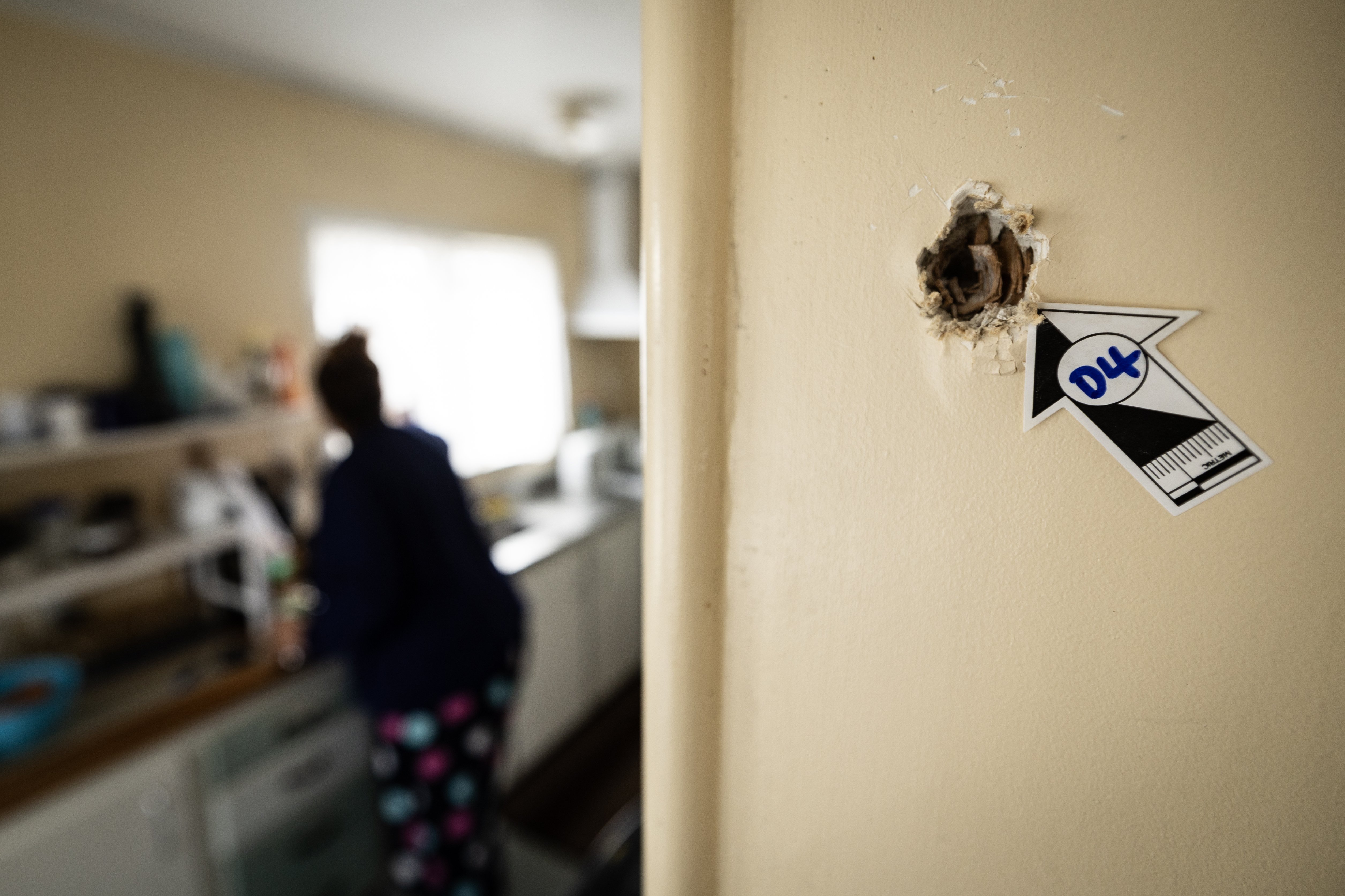 The tenant in the kitchen of her house, which was targeted in a drive-by shooting in Māngere East. Photo / Jason Oxenham
