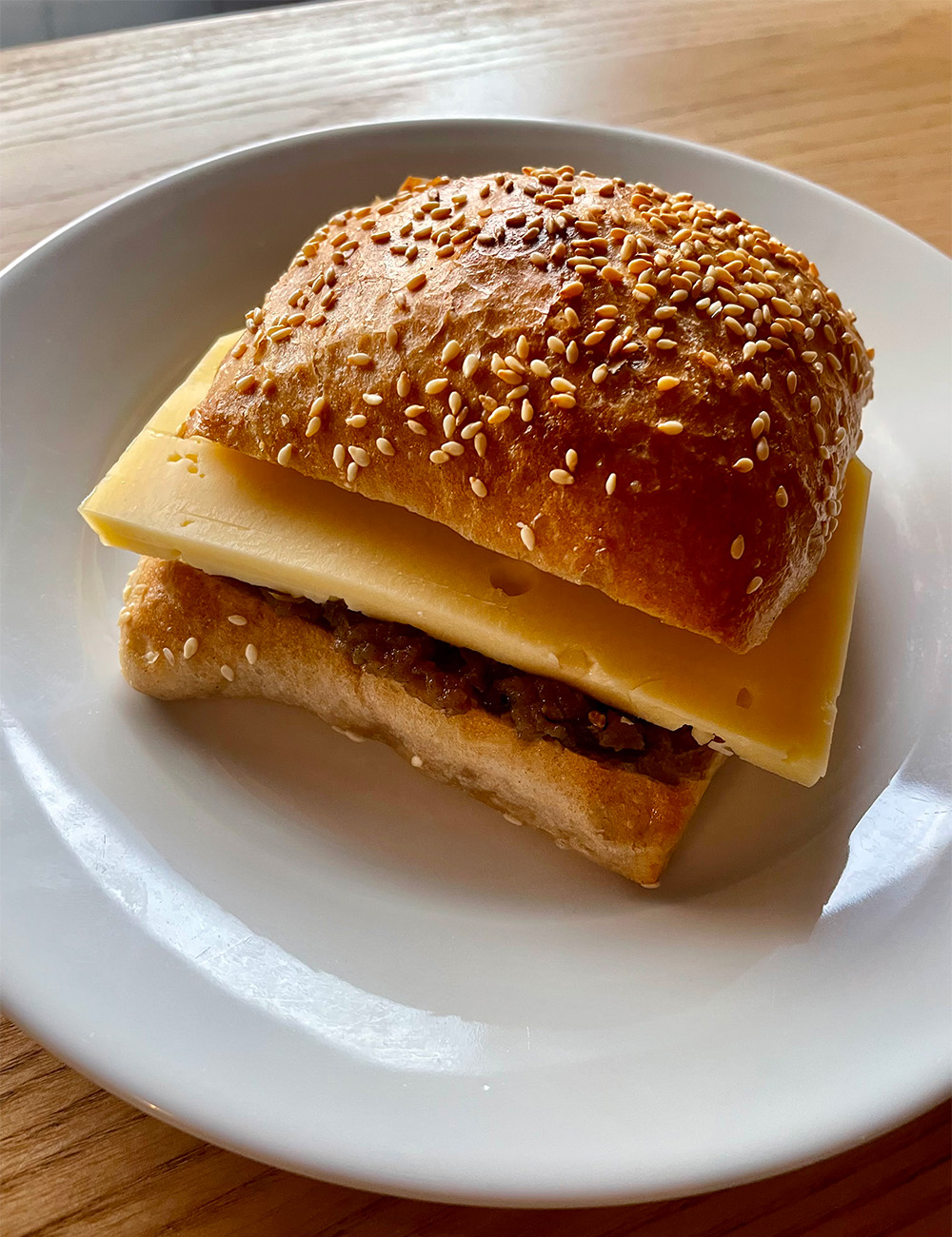 Floret's morning bun (with a hunk of cheese).