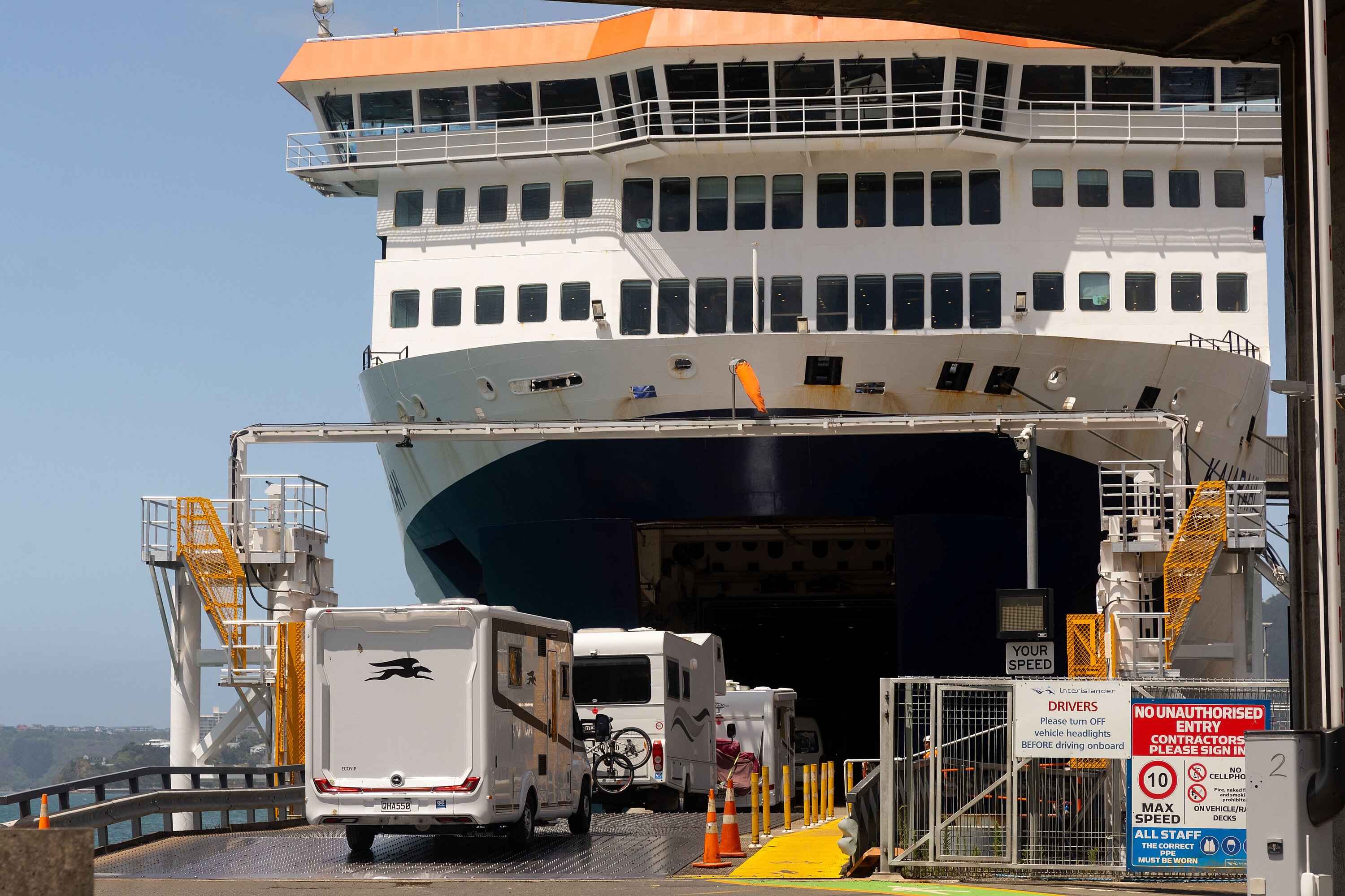 Vehicles loading on to an Interisland ferry last week. Photo / Marty Melville