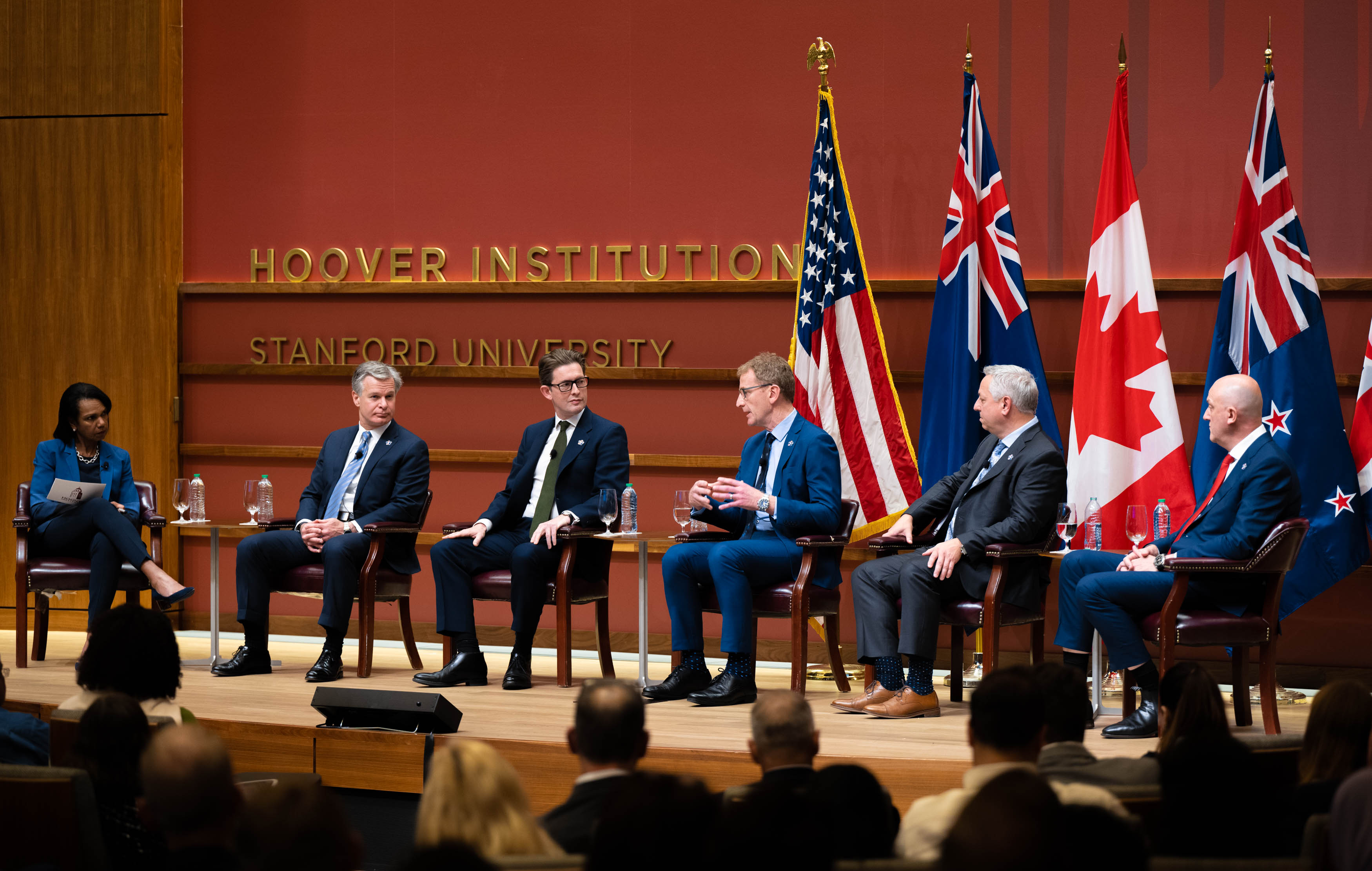 Andrew Hampton (third right) of the NZSIS with international counterparts at Stanford University in 2023. Photo / Supplied