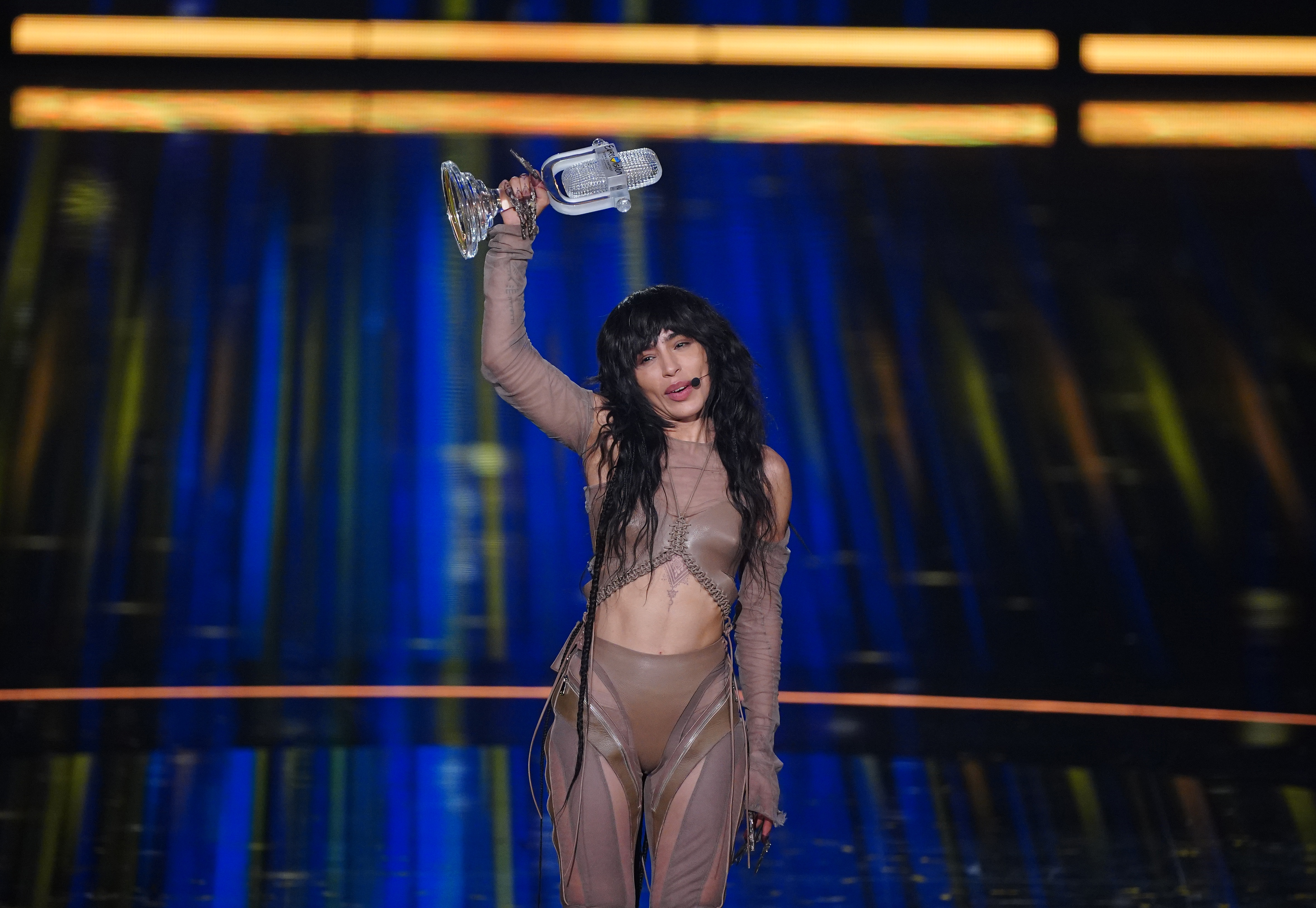 Sweden entrant Loreen with the trophy after winning the Eurovision Song Contest on Sunday. Photo / Getty Images
