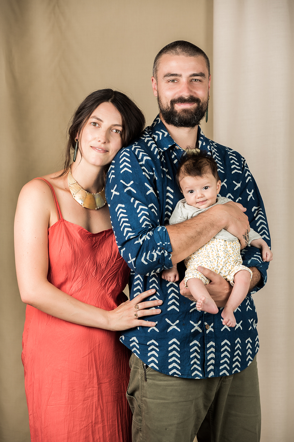 From left: Raukura Turei (architect and artist) and Mokonuiarangi Smith (traditional ta moko artist) and baby Hinauri Paekitawhiti Turei-Yates. Photo / Babiche Martens