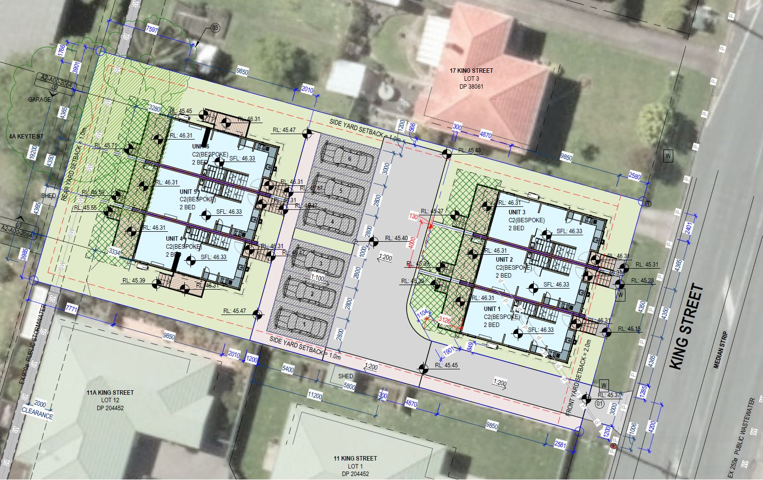A plan for King Street in Kensington features parking and apartment style buildings. Photo / Kāinga Ora