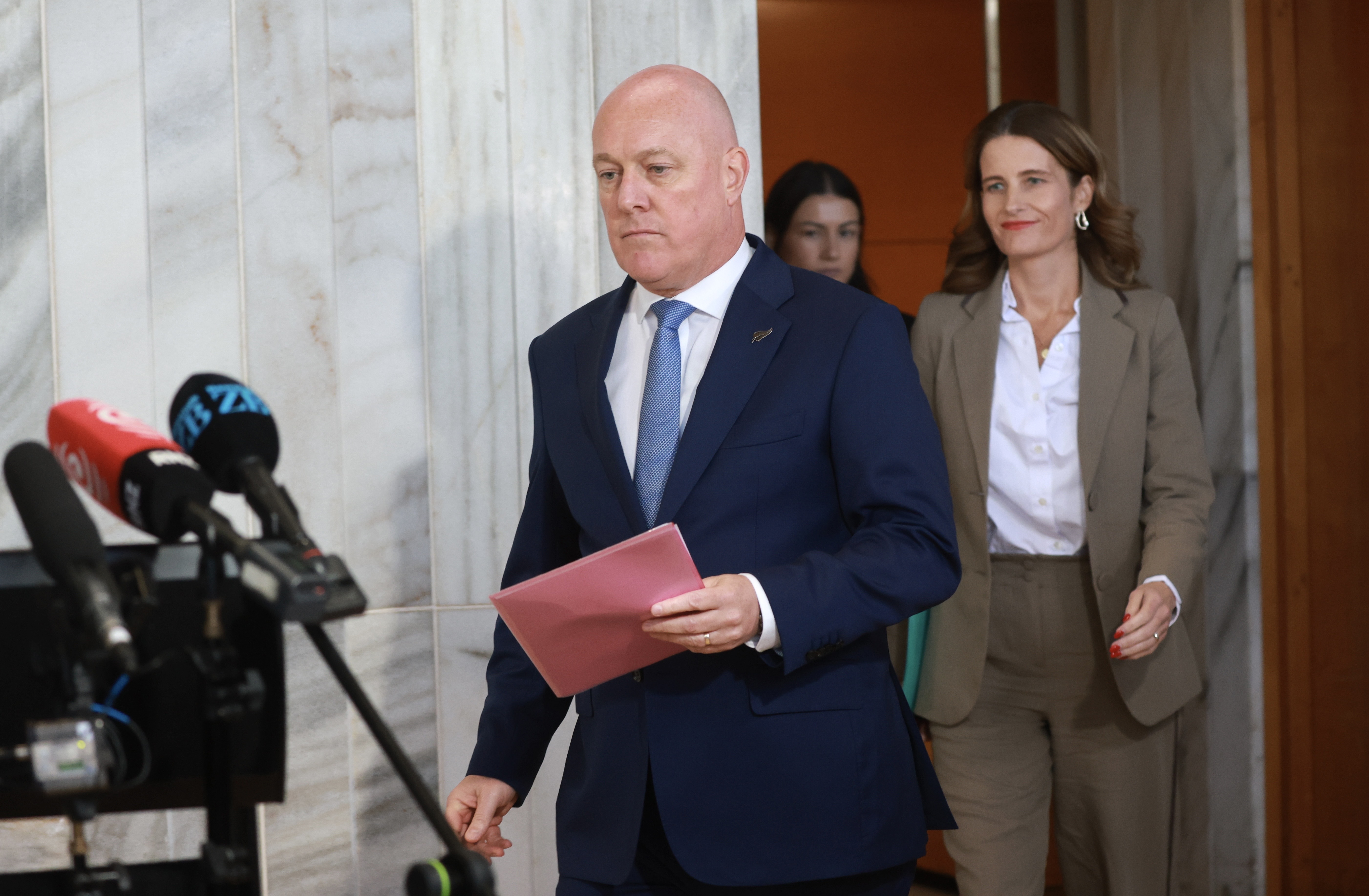 Christopher Luxon and Nicola Willis speak to media at a press conference regarding the Government's response to the conflict in the Middle East and its effects on New Zealand's fuel stocks and the wider economy. Photo / Mark Mitchell