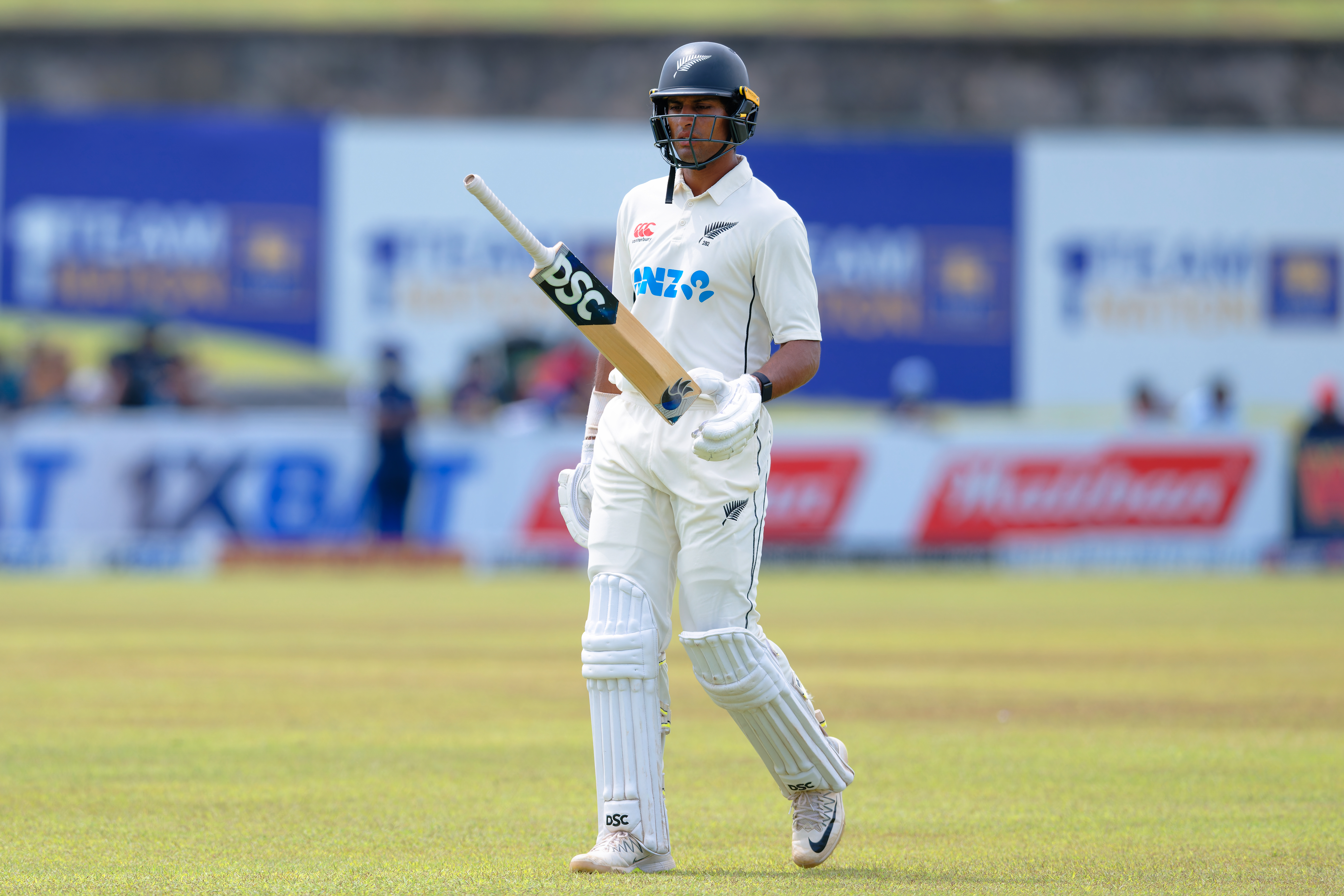 Rachin Ravindra is dismissed on day five of the first test. Photo / Sri Lanka Cricket