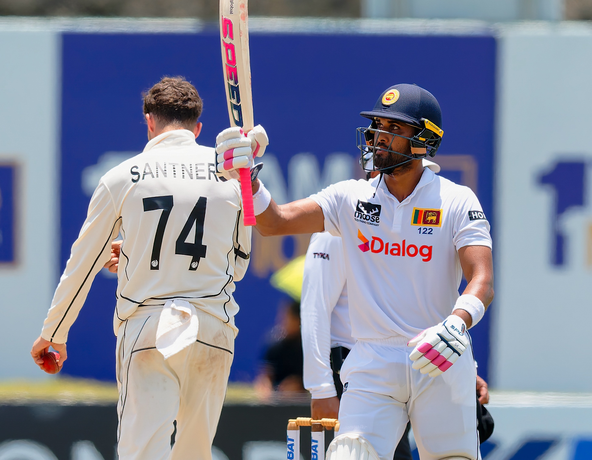Dinesh Chandimal celebrates his half-century against the Black Caps. Photo / Sri Lanka Cricket