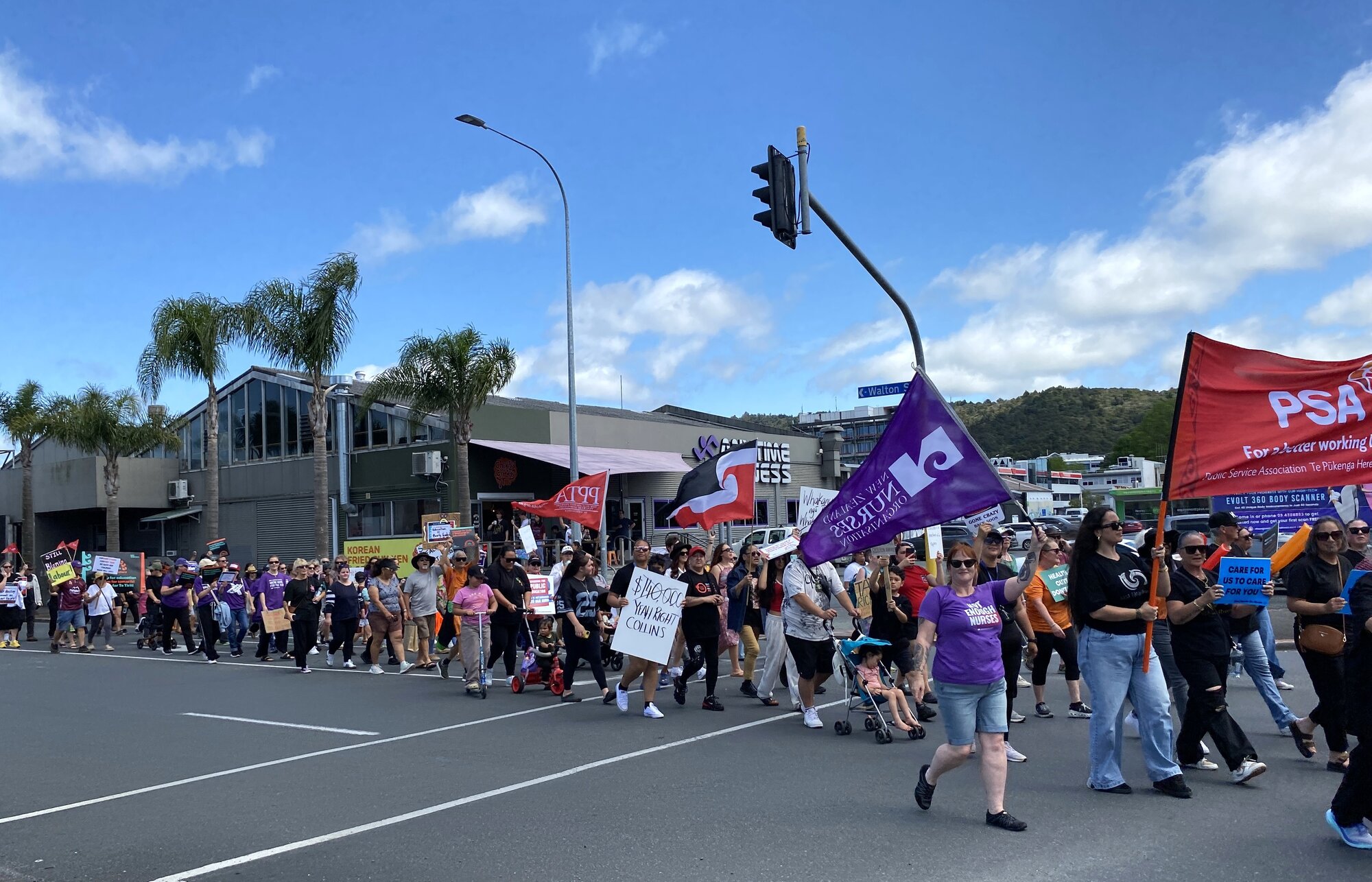 Around 2000 people marched through the centre of Whangārei, bringing traffic to a standstill for about 15 minutes. Photo / Denise Piper