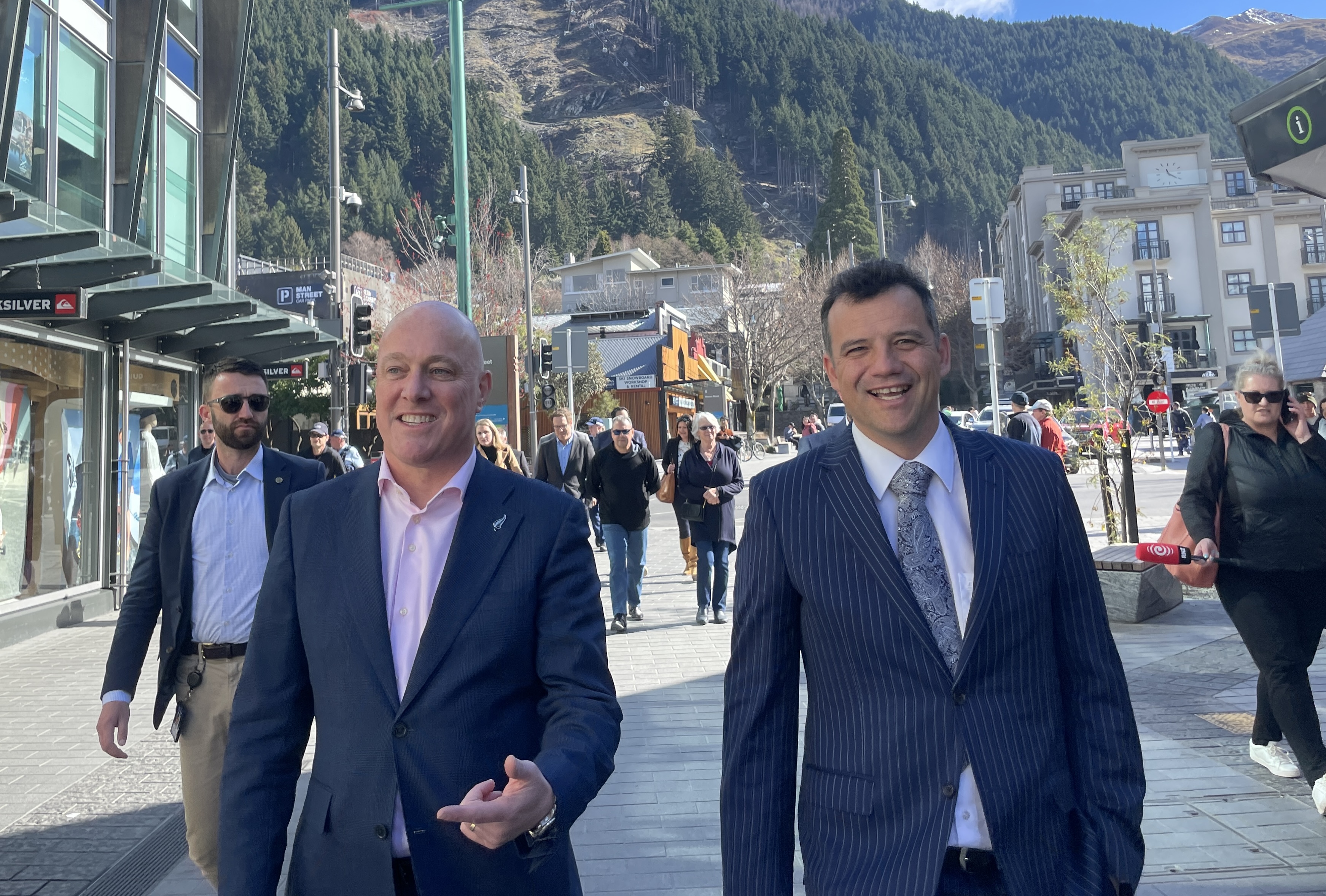 National leader Christopher Luxon and Southland MP Joseph Mooney in Queenstown. Photo / Derek Cheng