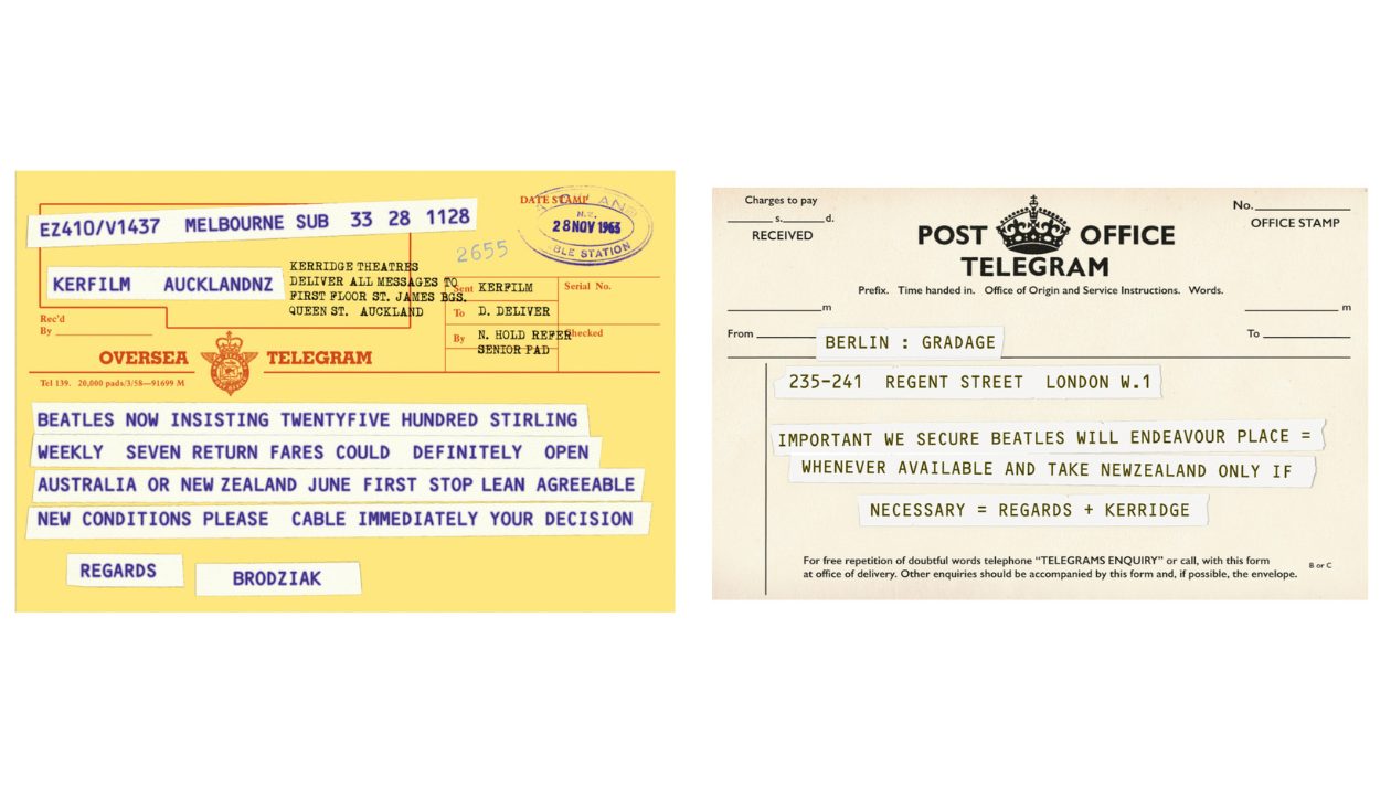 Part two of a series of telegrams outlining the frantic attempts to confirm tour dates. Photo / When We Was Fab: Inside The Beatles Australasian Tour 1964.